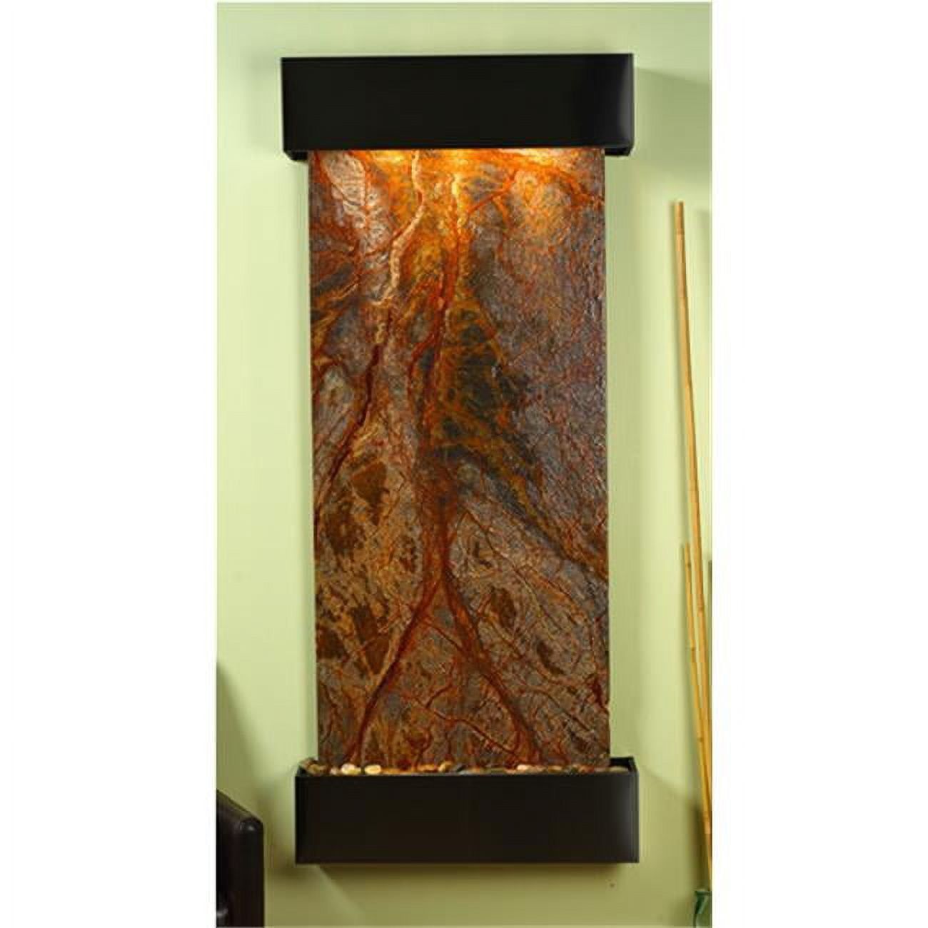 Brown Rainforest Marble Waterfall Wall Fountain with Blackened Copper Trim