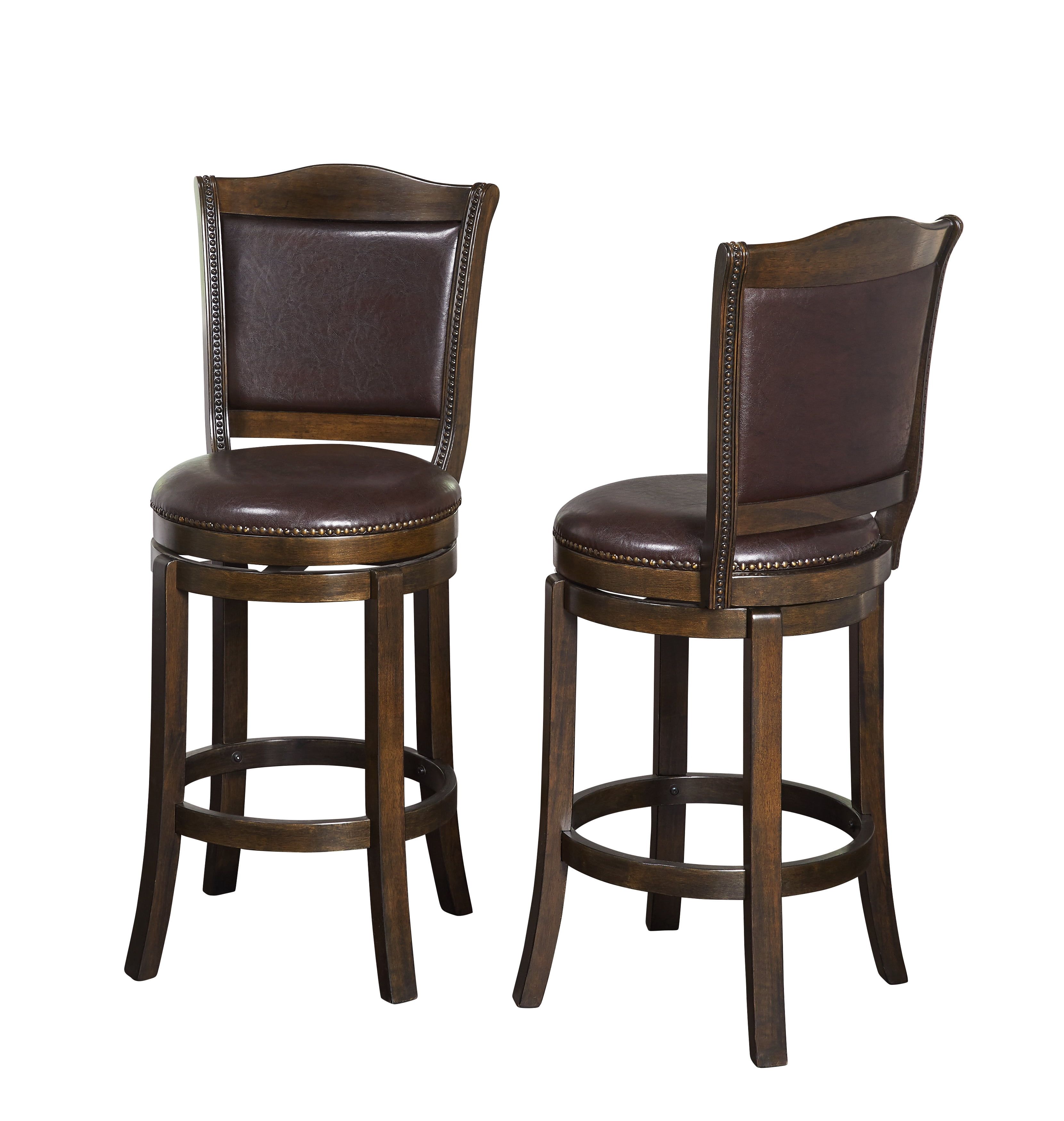 Adam Brown Faux Leather Swivel Barstools with Nailhead Trim, Set of 2