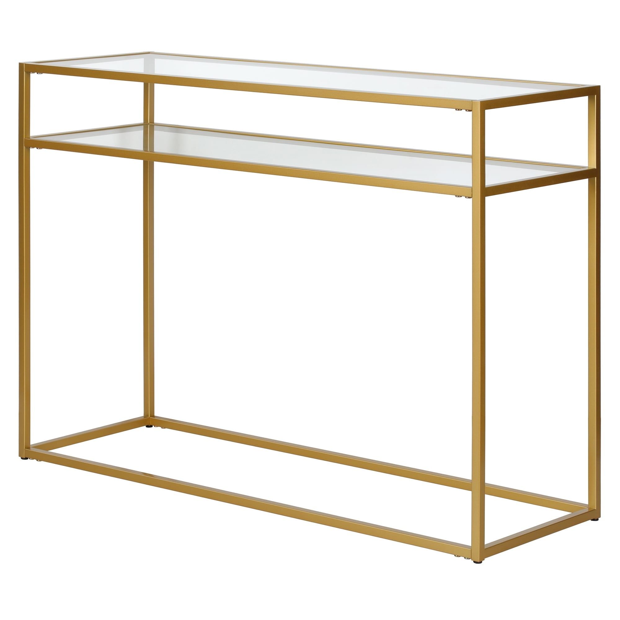 Brass & Glass 42'' Industrial Console Table with Storage Shelf