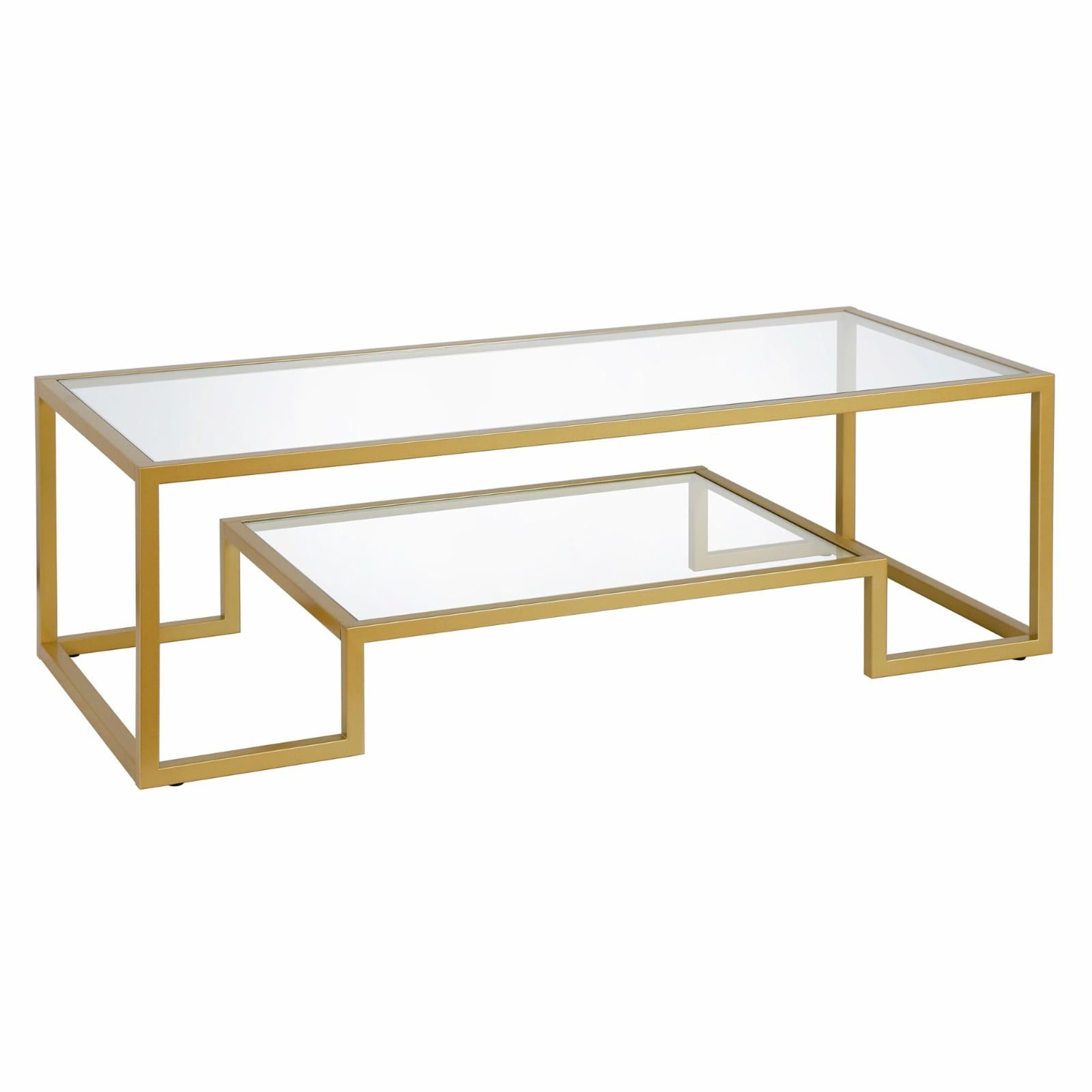 Athena 54" Brass and Glass Rectangular Coffee Table