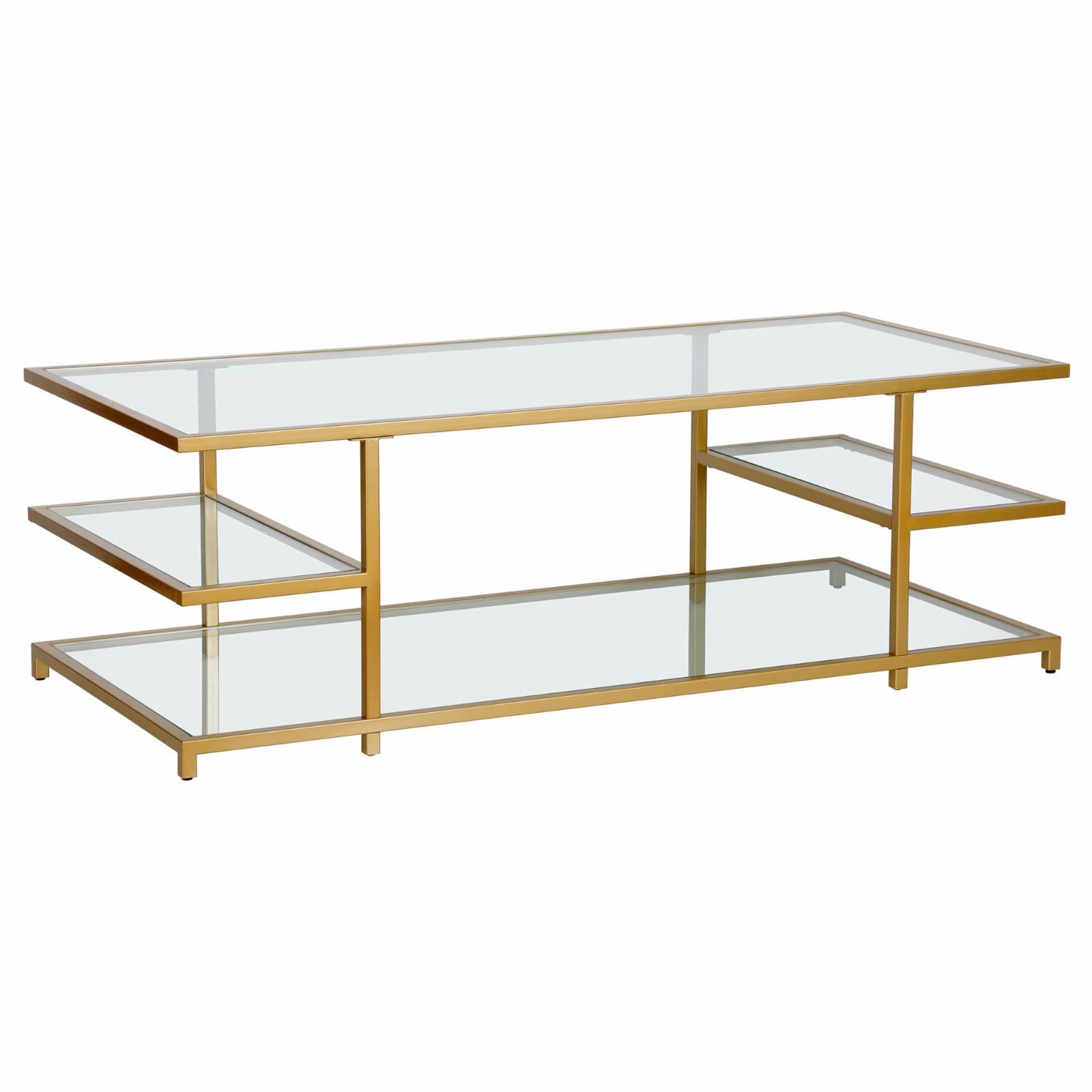 Greenwich 54'' Brass and Glass Modern Coffee Table