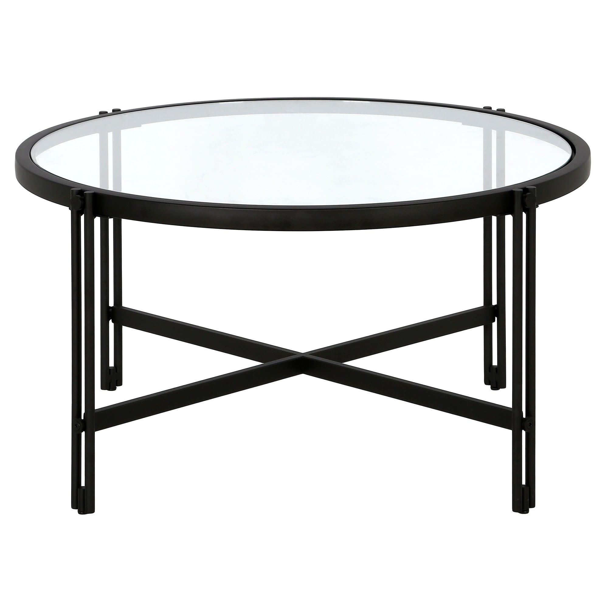 Inez 32" Blackened Bronze Round Metal and Glass Coffee Table