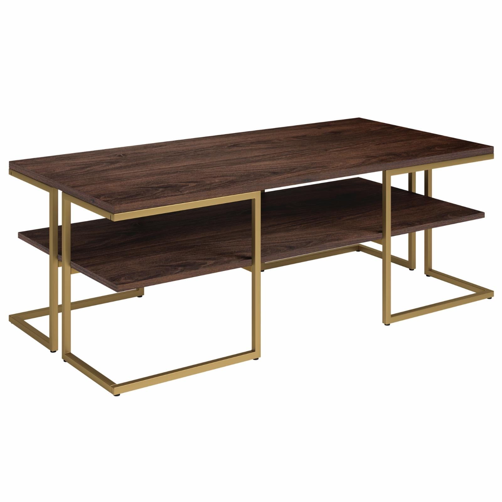 Pike 45" Brass and Alder Brown Rectangular Coffee Table