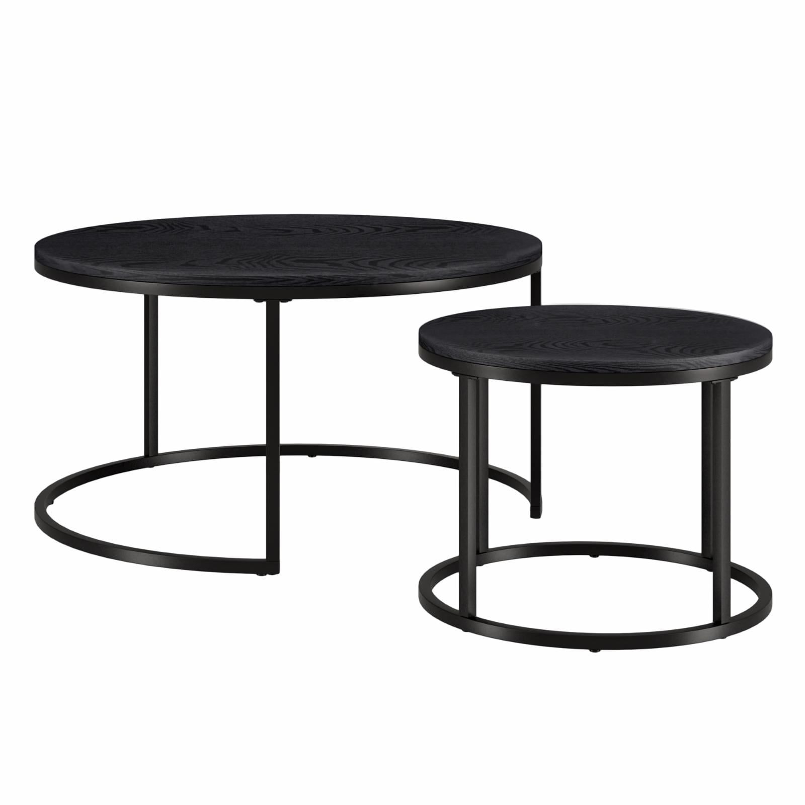 Watson Round Black Wood and Metal Nesting Coffee Table