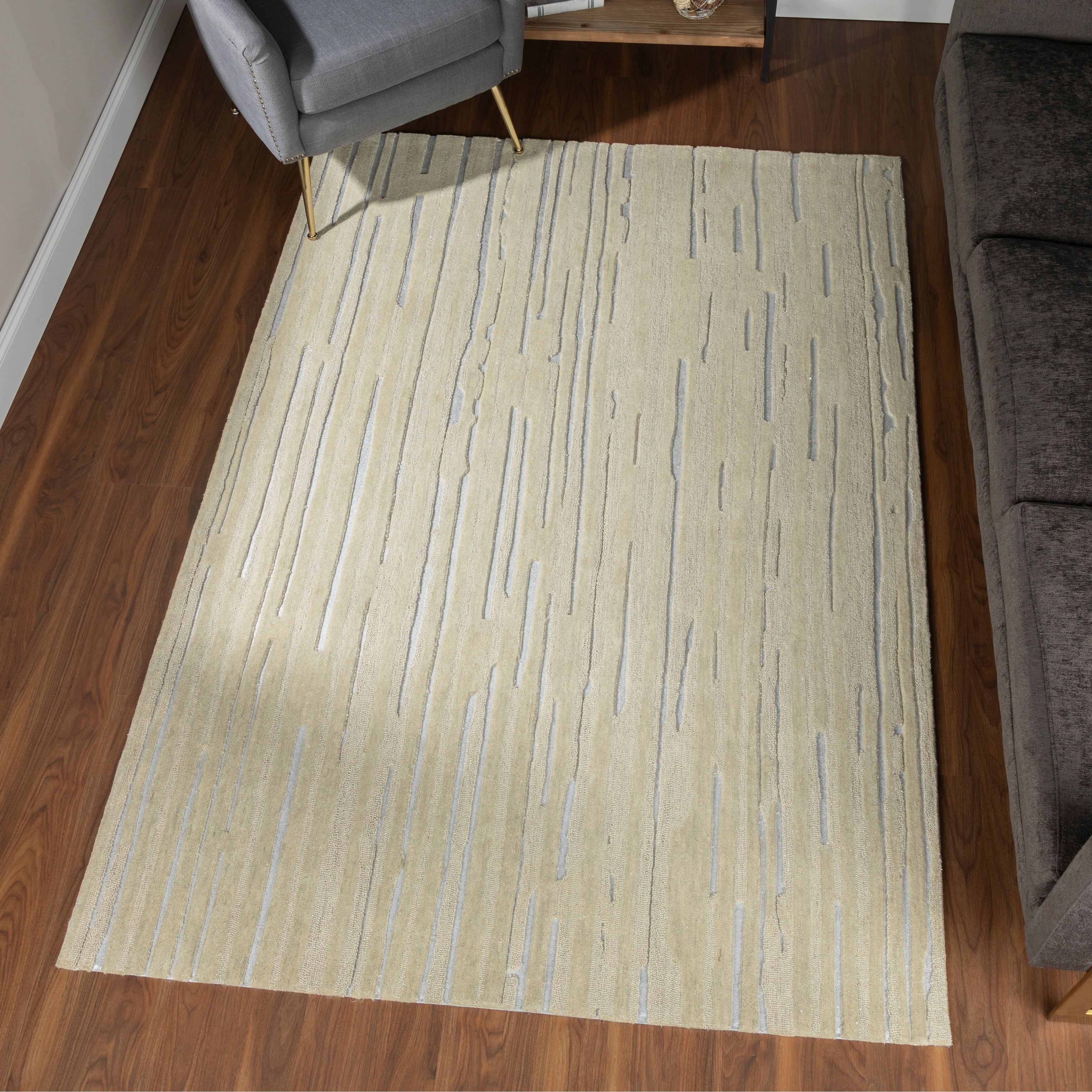 Champagne Hand Tufted Wool Rectangular Rug with Metallic Accents