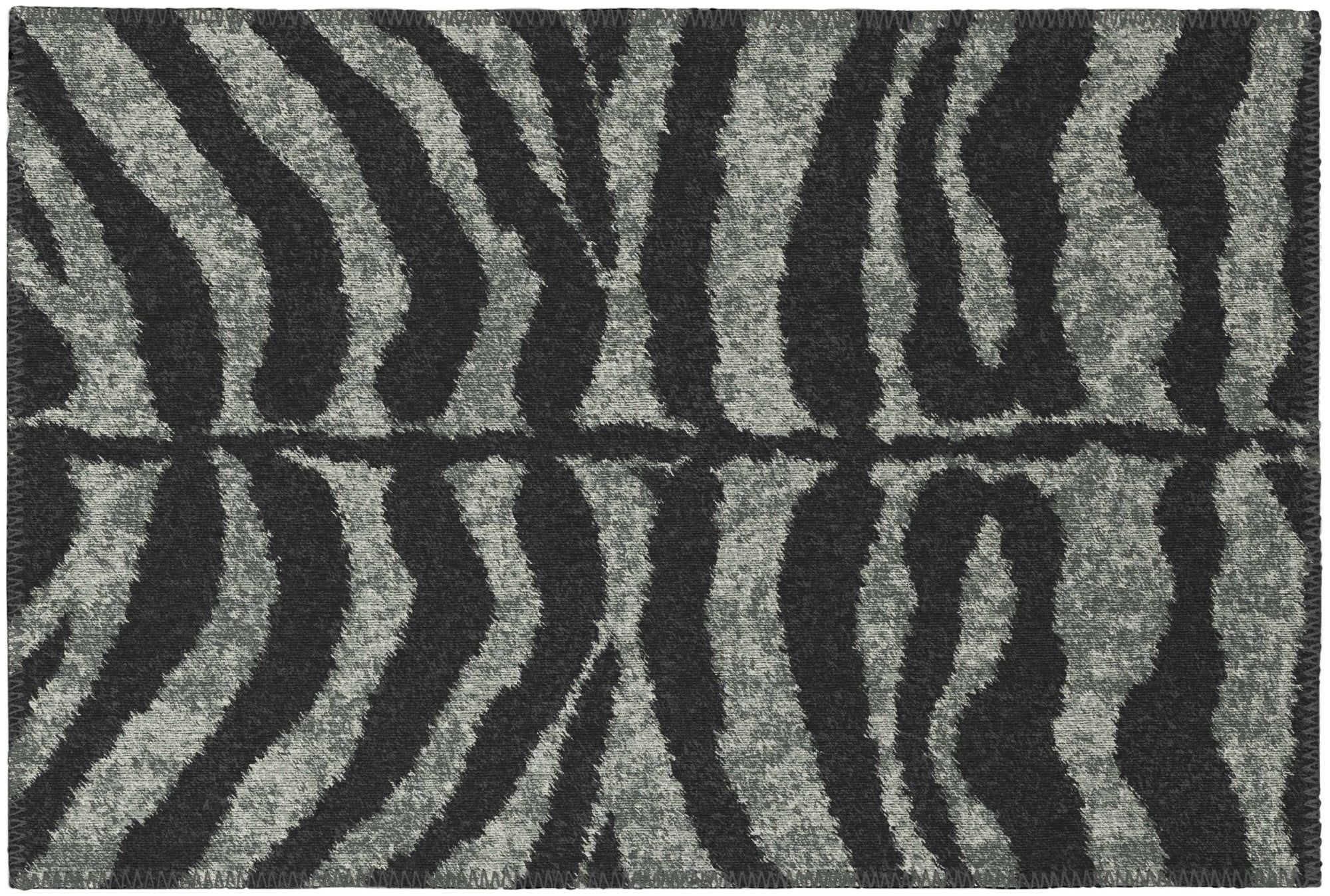 Safari Shadow Black Chenille 1'8" x 2'6" Washable Accent Rug