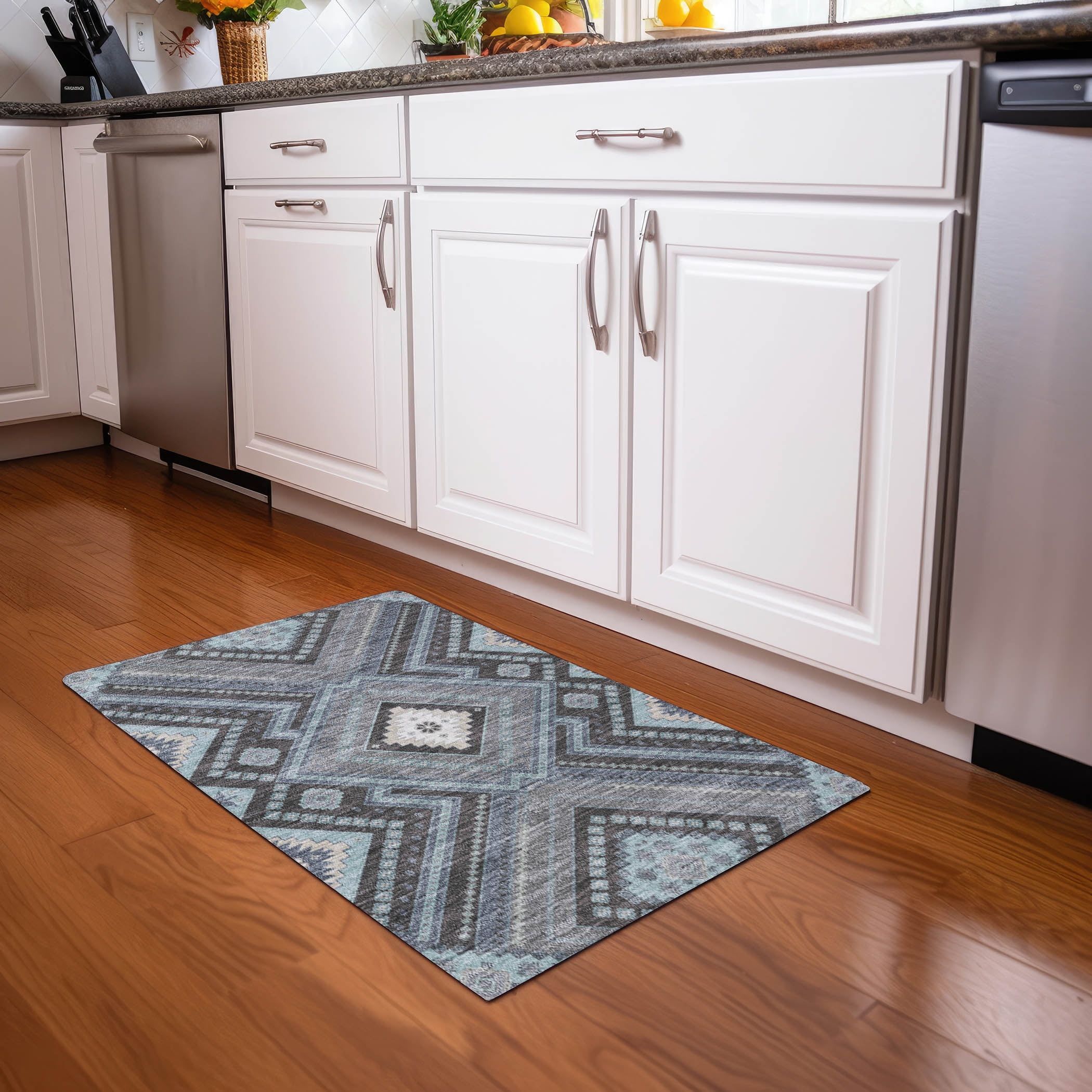 Pewter Rectangular Washable Synthetic Area Rug 30" x 20"