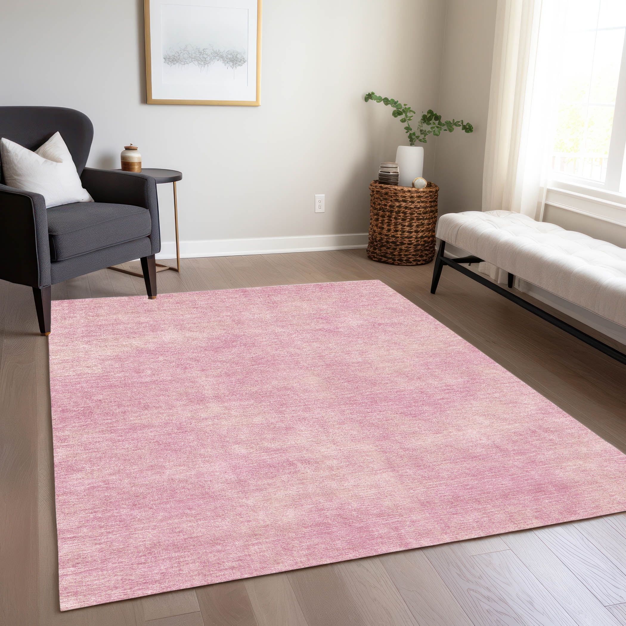 Addison Pink Rectangular Washable Synthetic Area Rug 46" x 30"