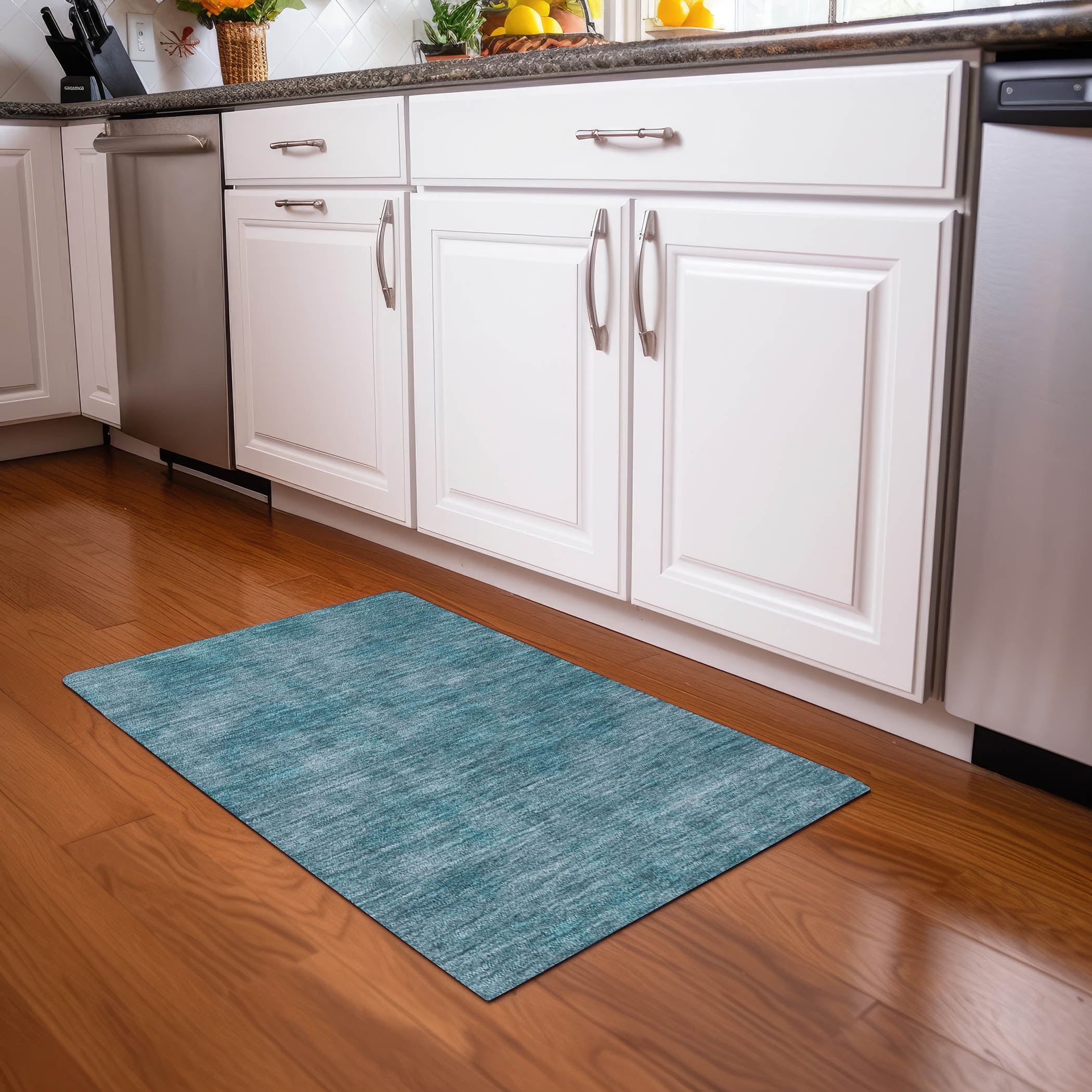 Teal Ultra-Thin Abstract Indoor Outdoor Area Rug