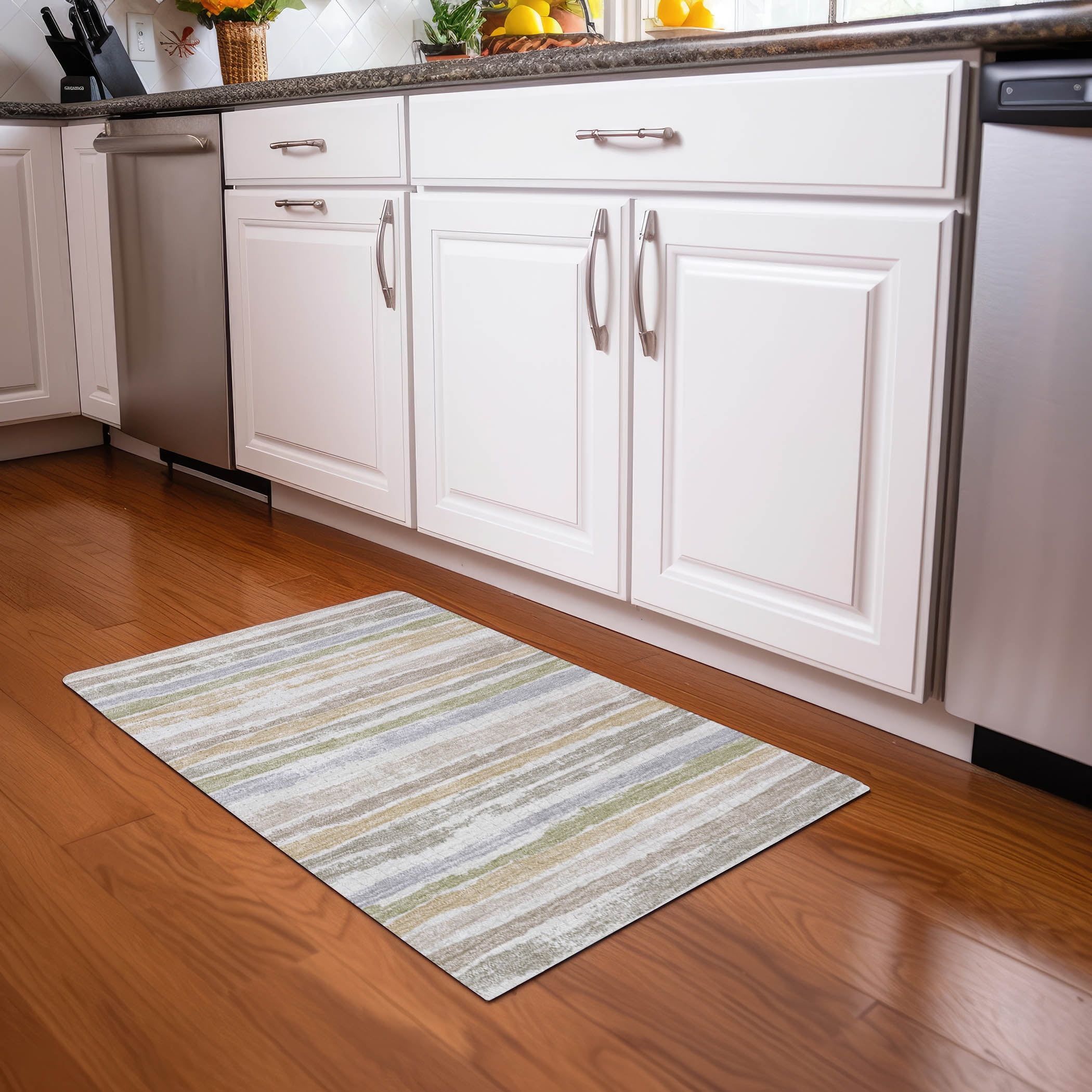 Ivory and Gray Striped Indoor Outdoor Area Rug