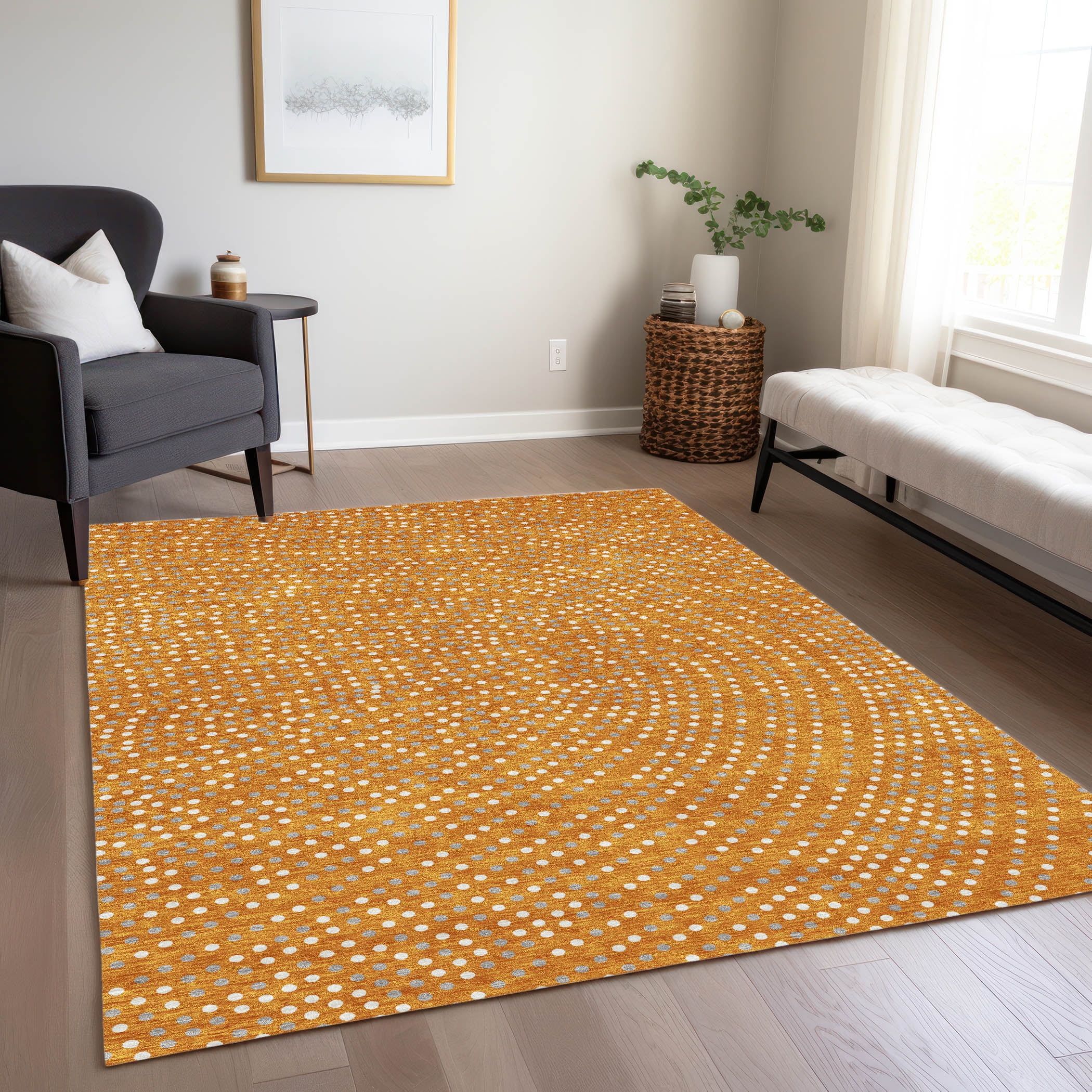 Orange Flat Woven Rectangular Washable Synthetic Area Rug