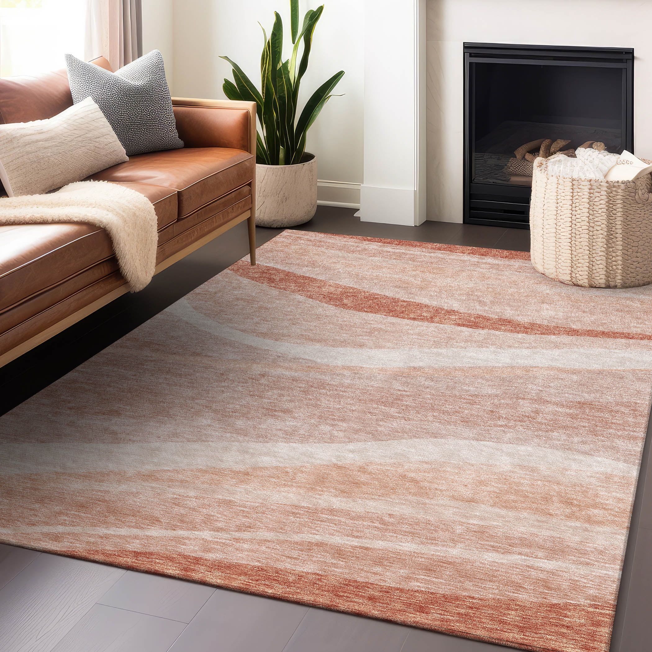 Salmon and Beige Swirl Indoor Outdoor Area Rug