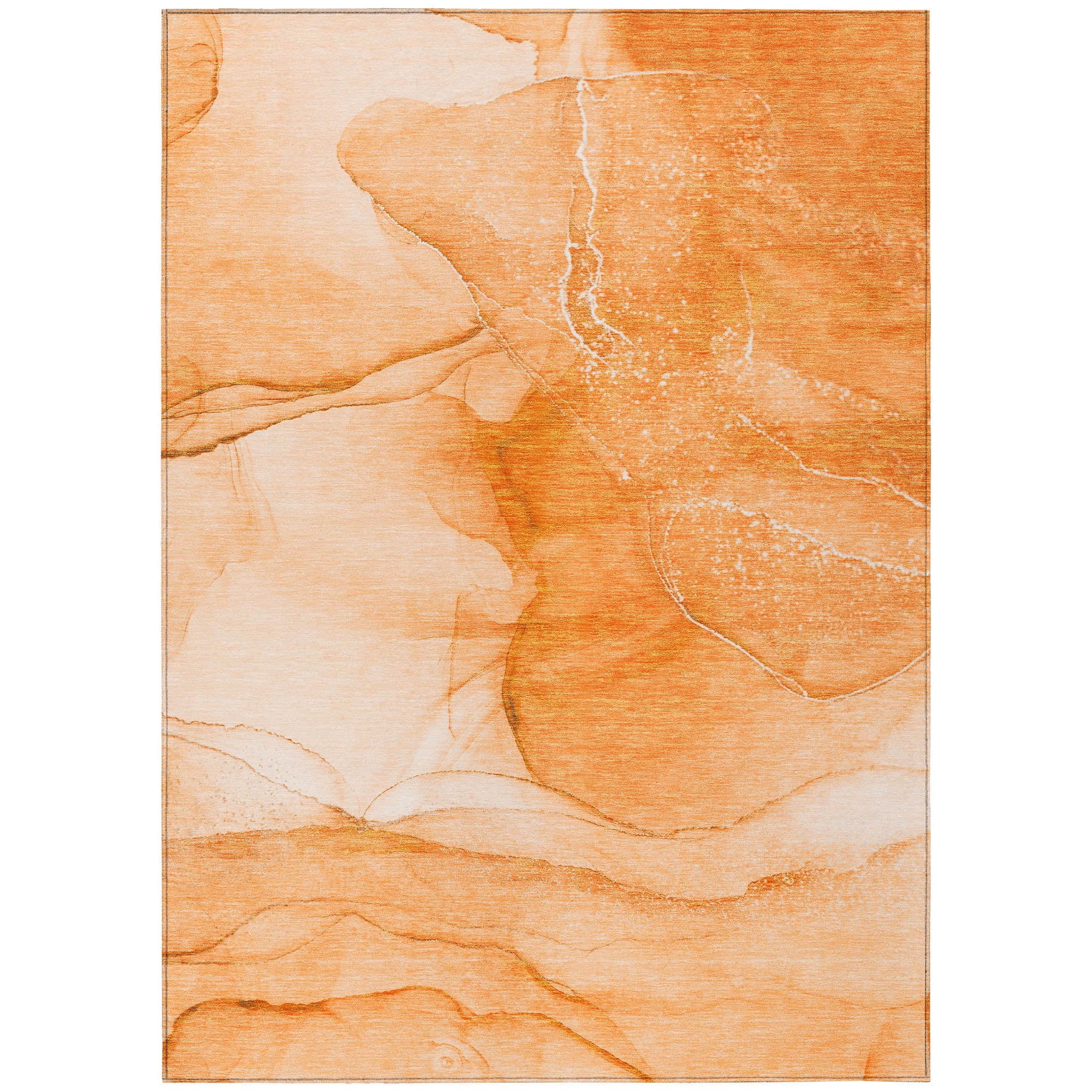 Orange Abstract Washable Synthetic 8' x 10' Area Rug