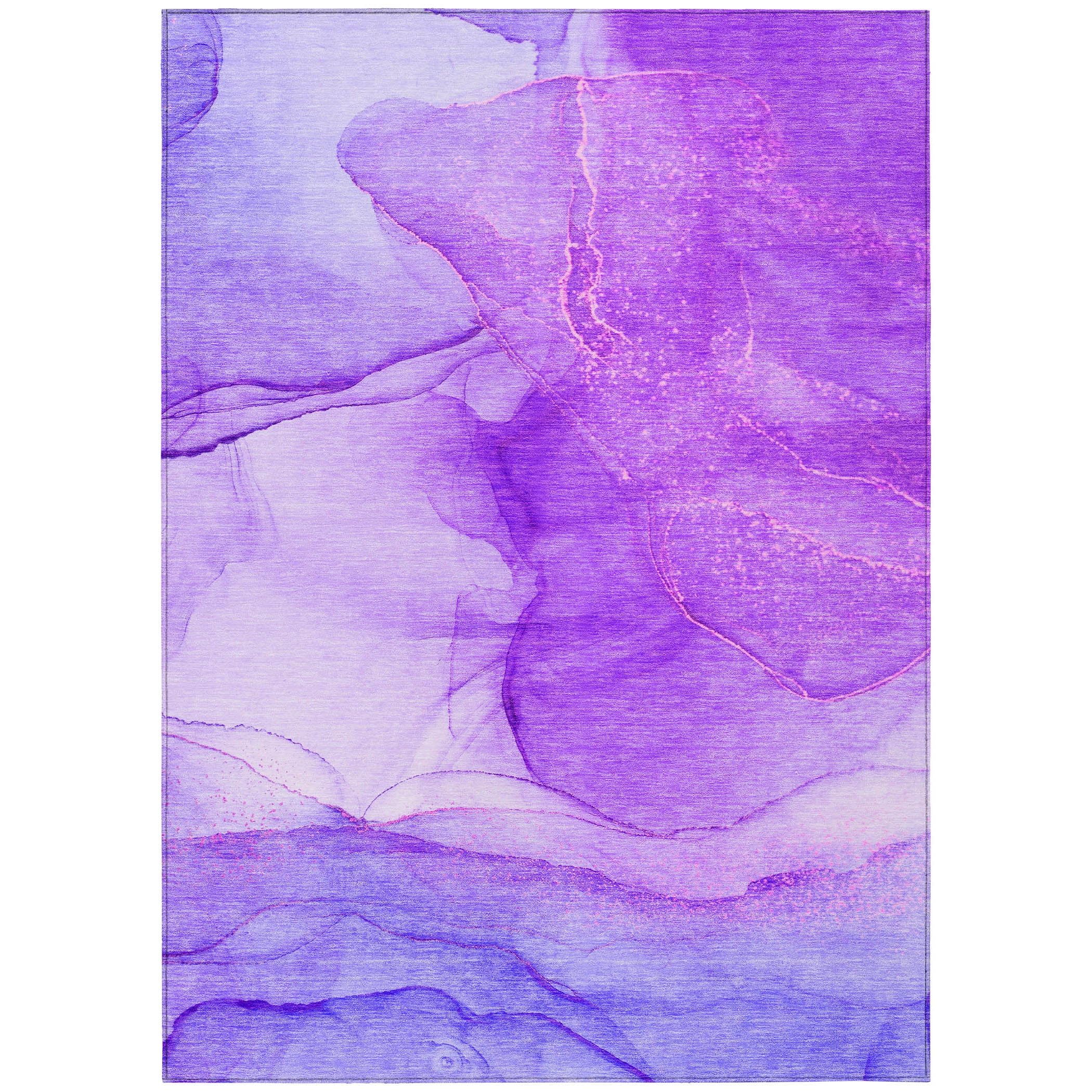 Purple Abstract Watercolor Washable Synthetic Rug 2'6" x 3'10"