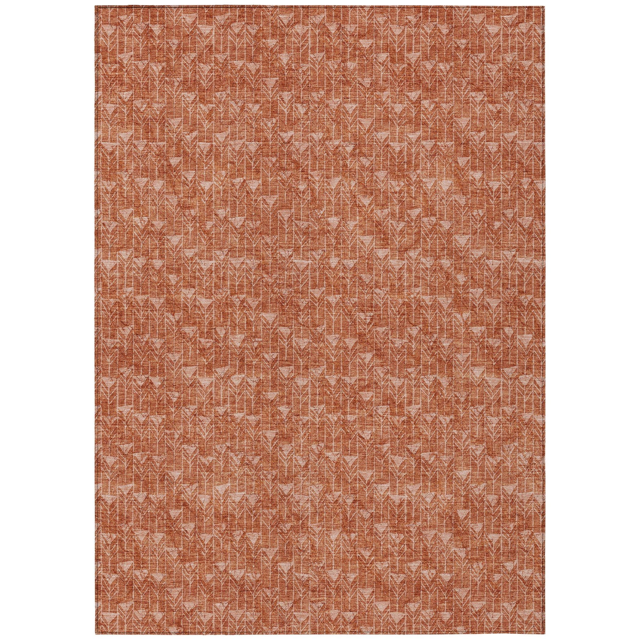 Terracotta Geometric Arrow Pattern Washable Synthetic Rug 2'6" x 3'10"