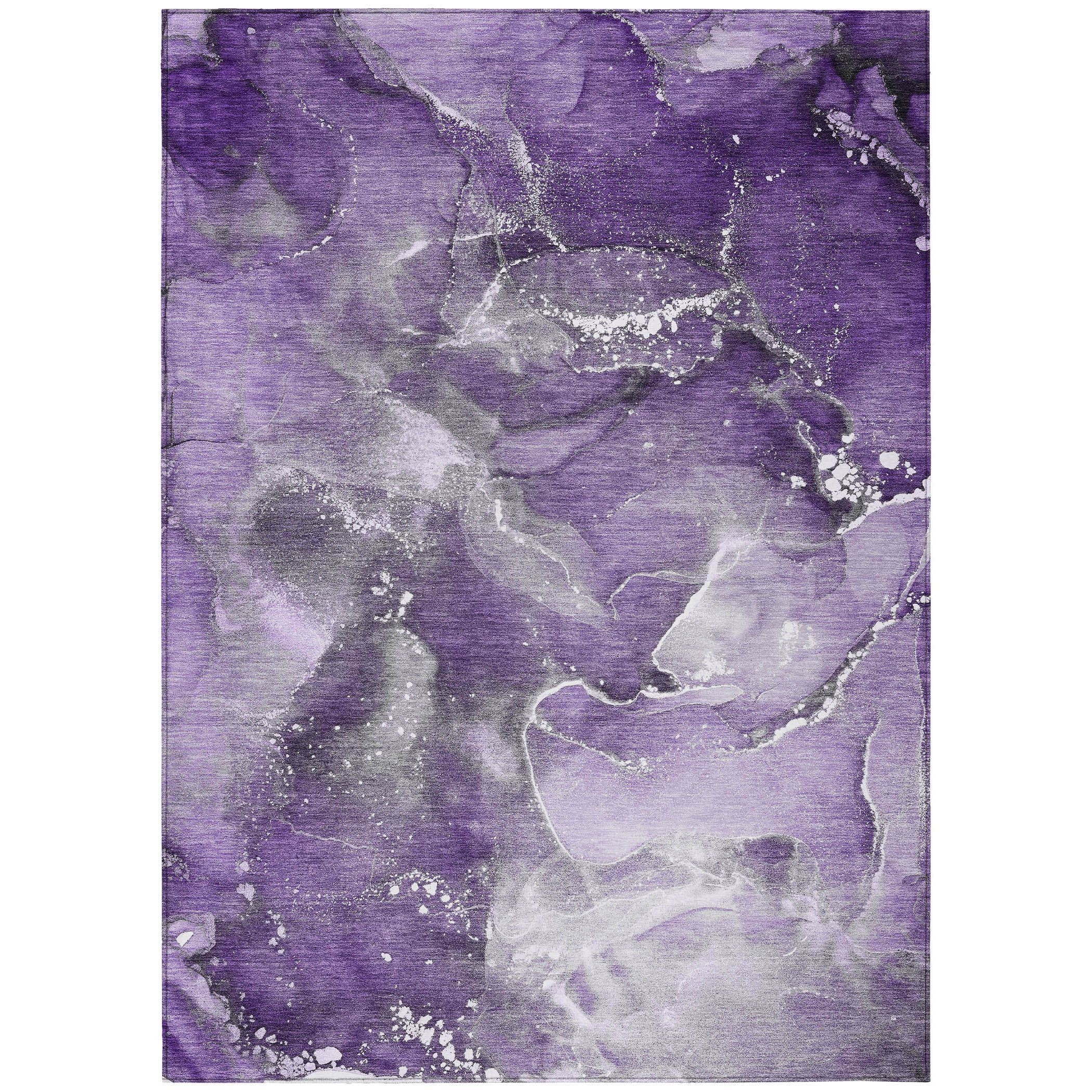 Purple Watercolor Pattern Machine Washable Indoor Outdoor Rug 3' x 5'