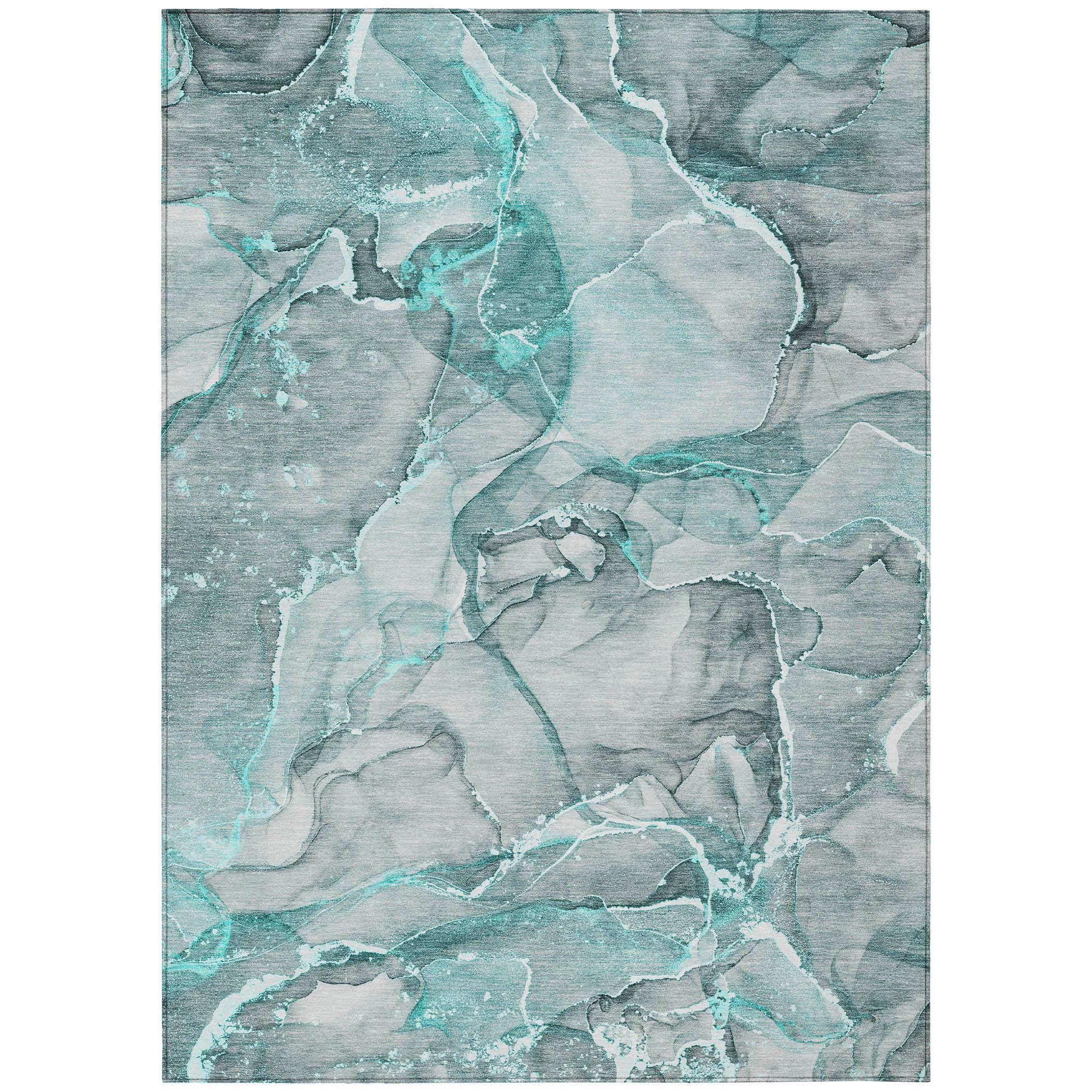 Teal and Gray Watercolor 9' x 12' Synthetic Area Rug