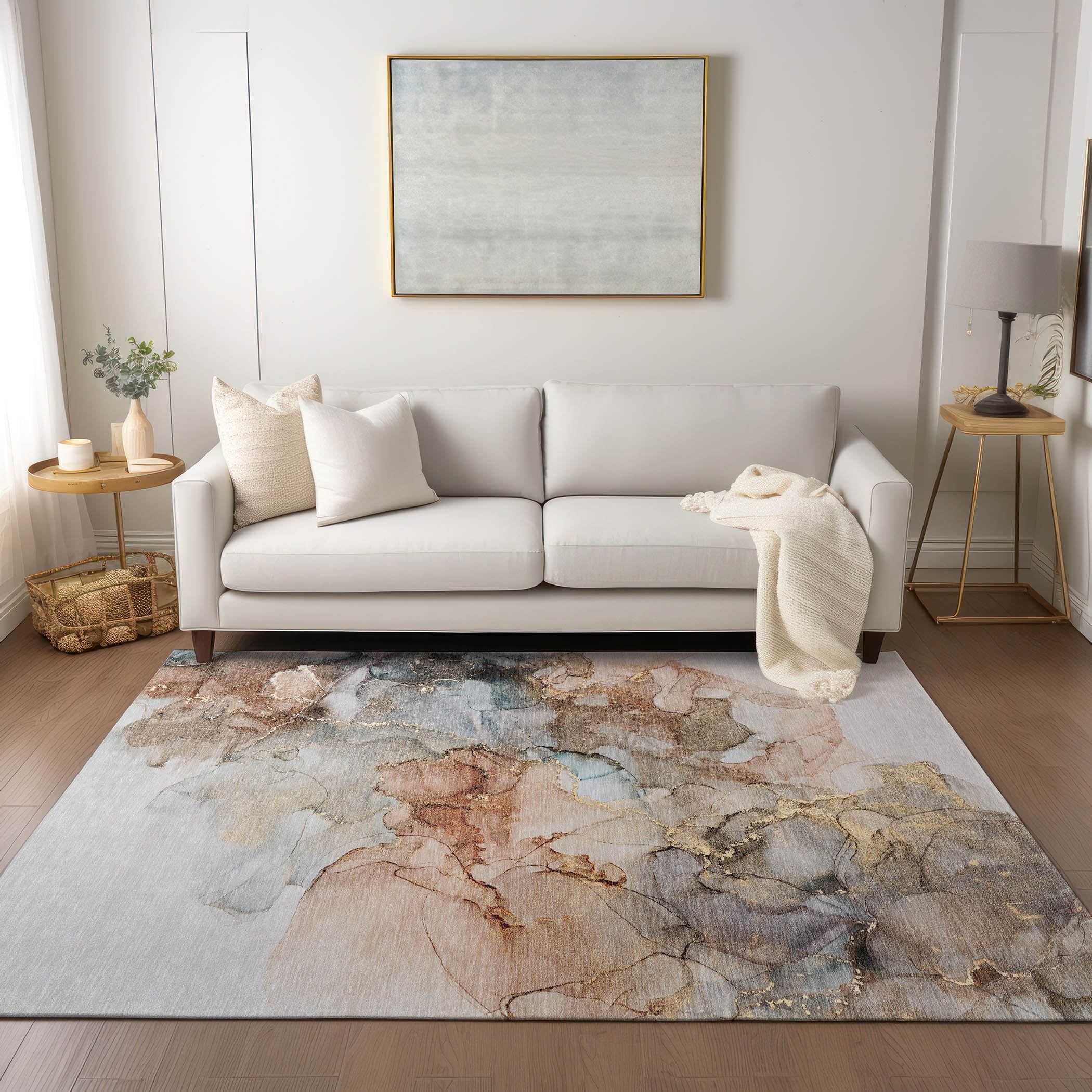 Beige Watercolor Flat Woven 9' x 12' Synthetic Area Rug