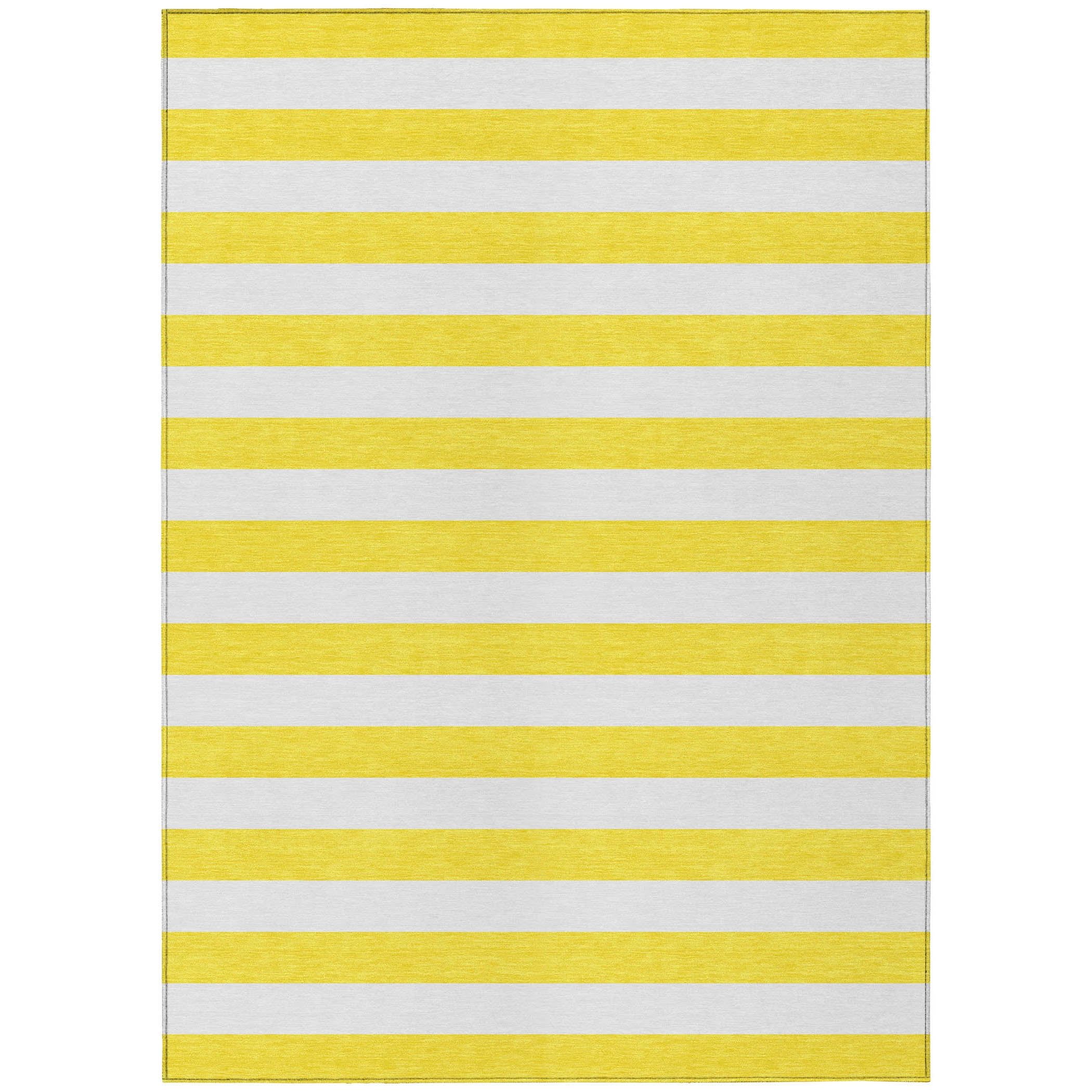 Yellow and White Striped Synthetic Indoor/Outdoor Rug 2'6" x 3'10"