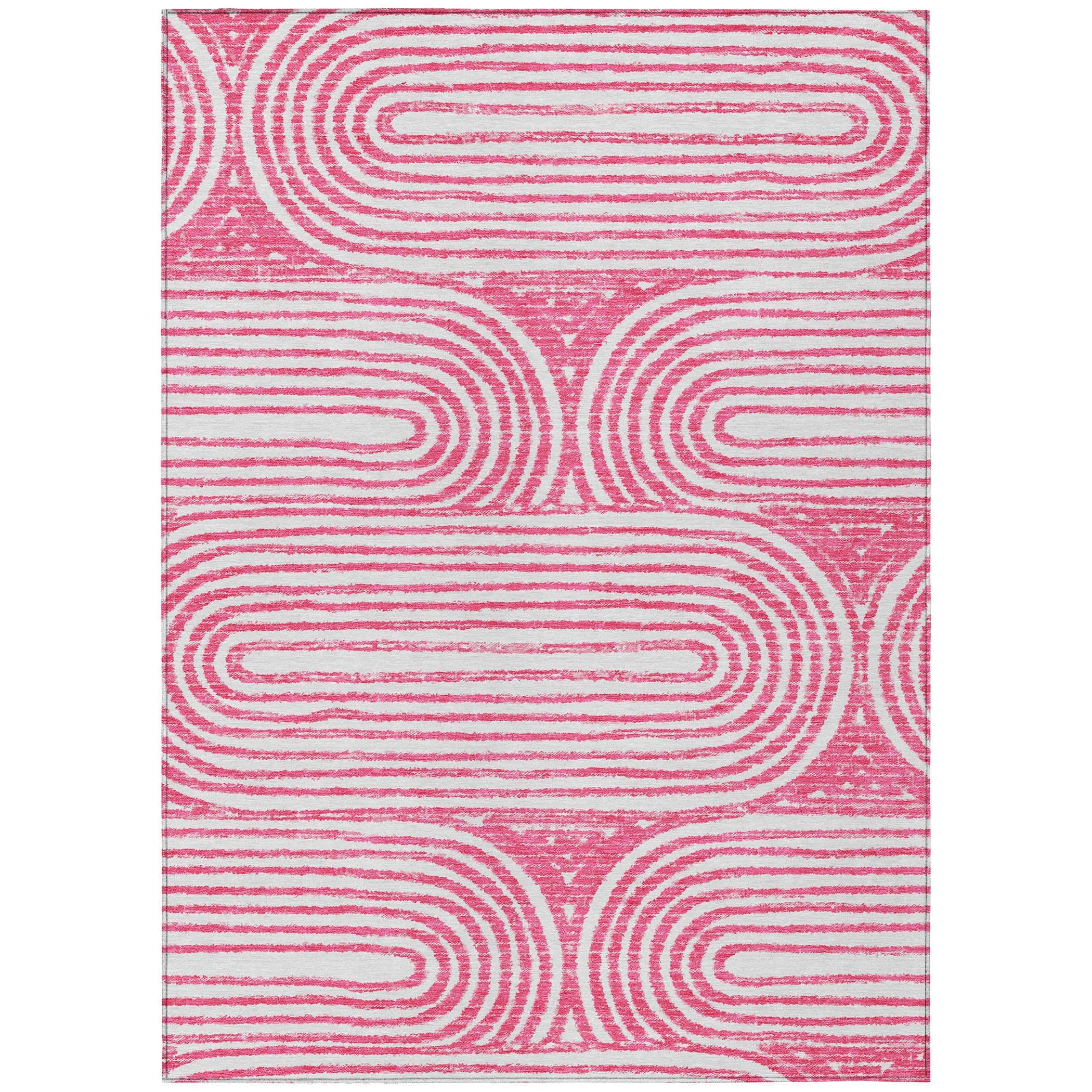 Blush and White Synthetic Rectangular Washable Area Rug