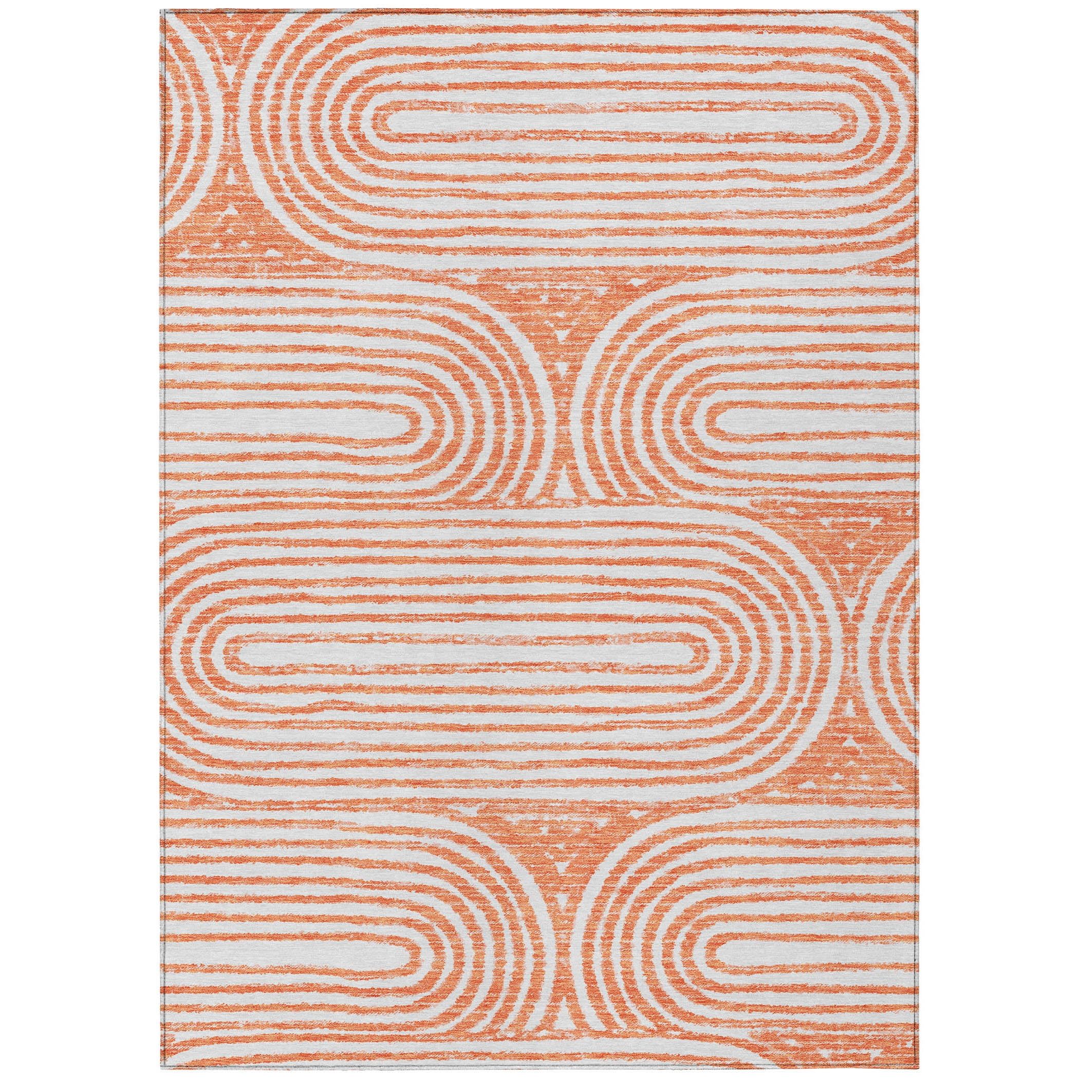 Salmon and White Abstract 10' x 14' Washable Area Rug