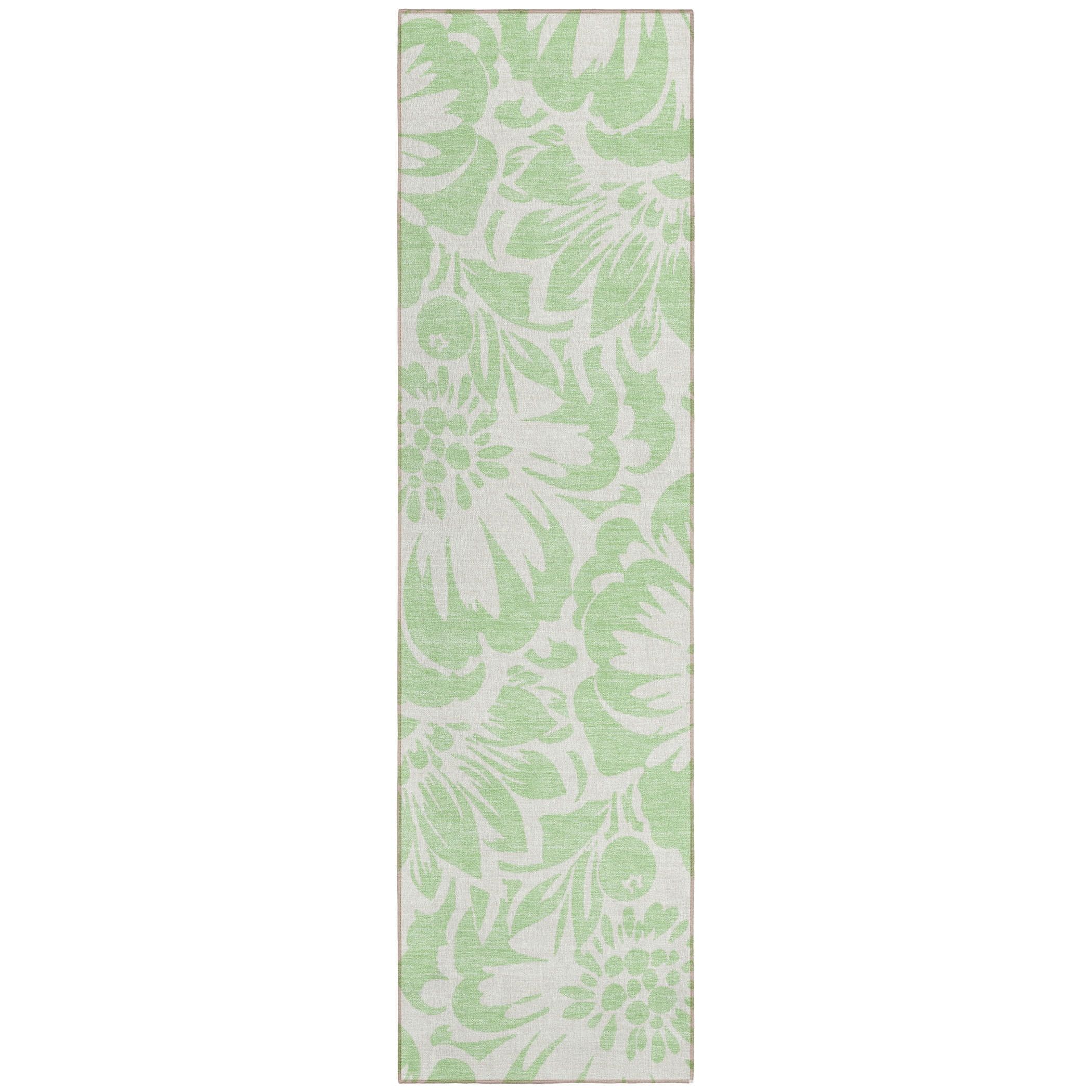 Mint Floral Machine-Washable Indoor Outdoor Runner Rug