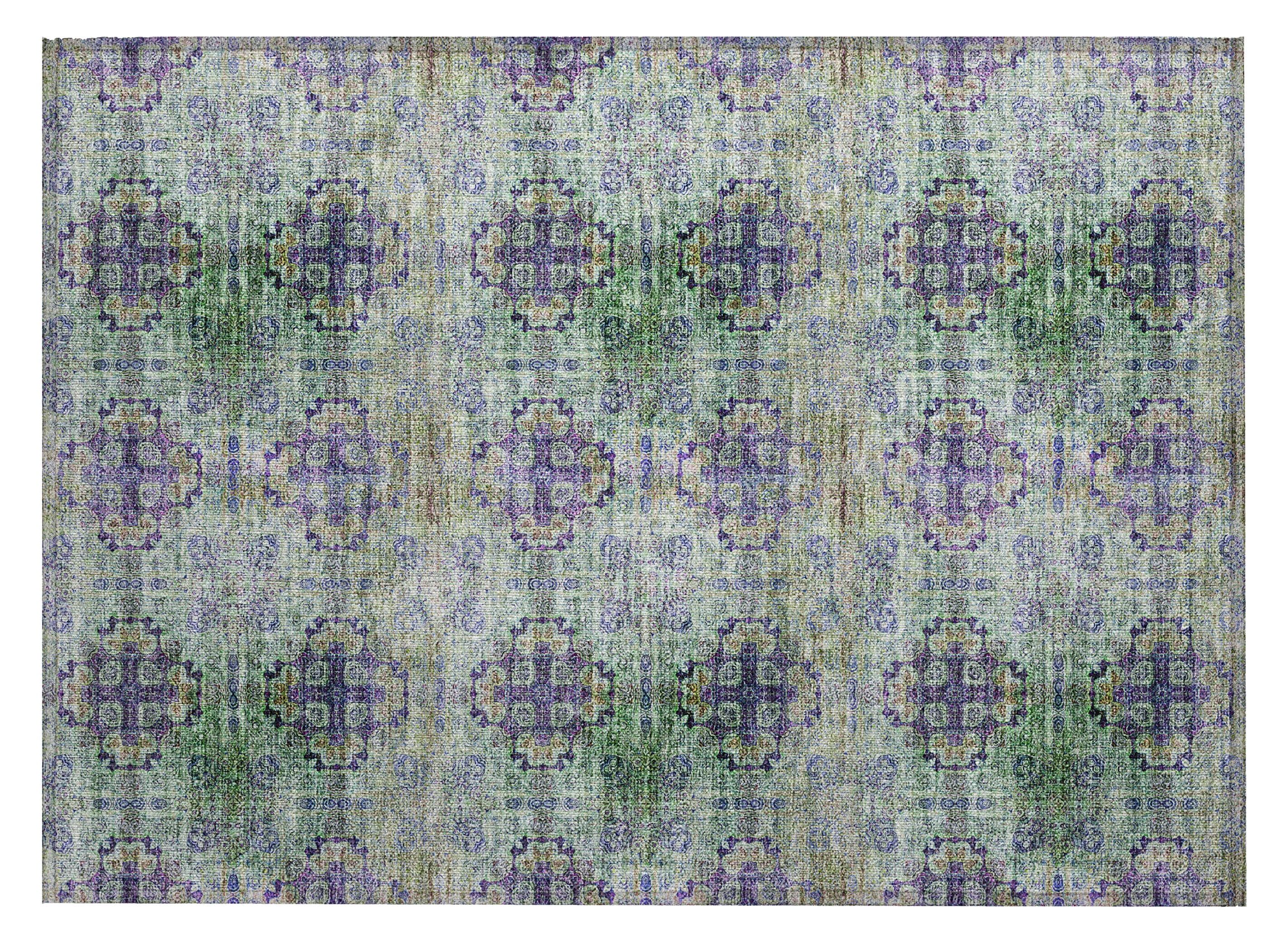 Purple and Green Synthetic Machine Washable Kids Rug 1'8" x 2'6"