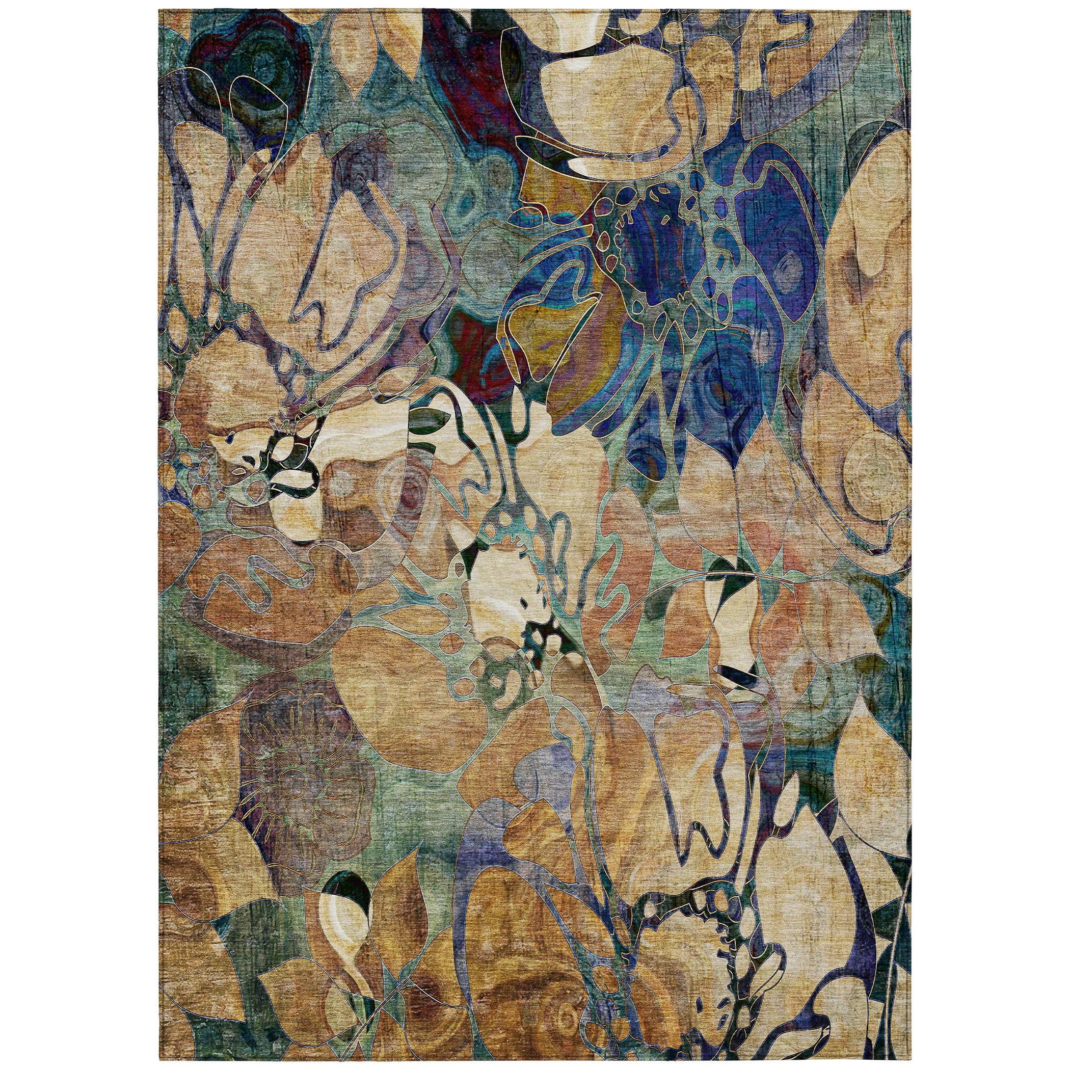 Beige and Multicolor Floral 8' x 10' Synthetic Washable Rug