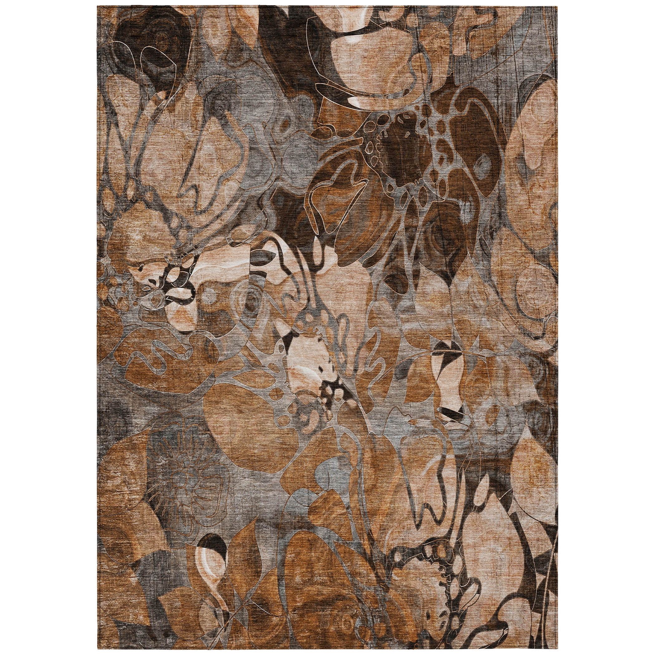 Paprika Floral Synthetic 5' x 7' Washable Area Rug