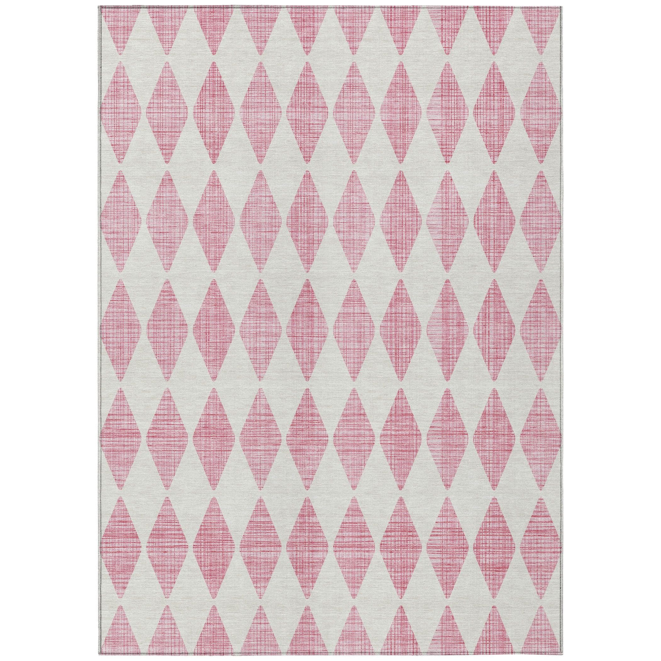 Pink and White Diamond Pattern Reversible Synthetic Rug, 8' x 10'