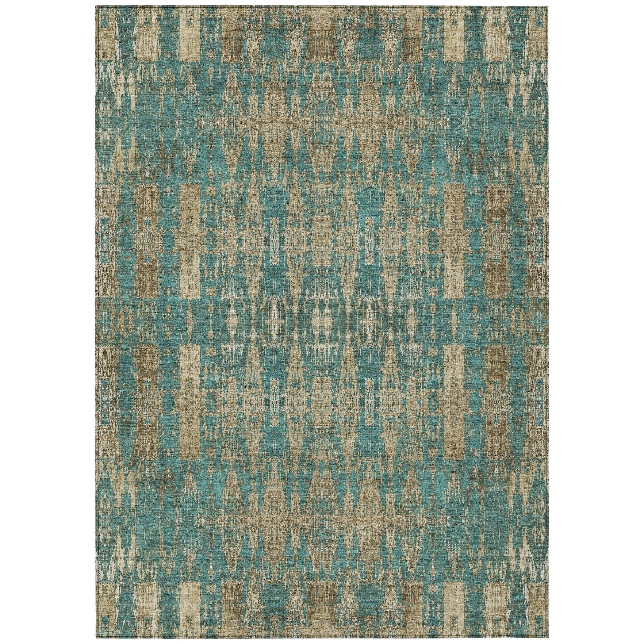 Teal and Beige Moroccan Motif 5' x 7'6" Washable Area Rug