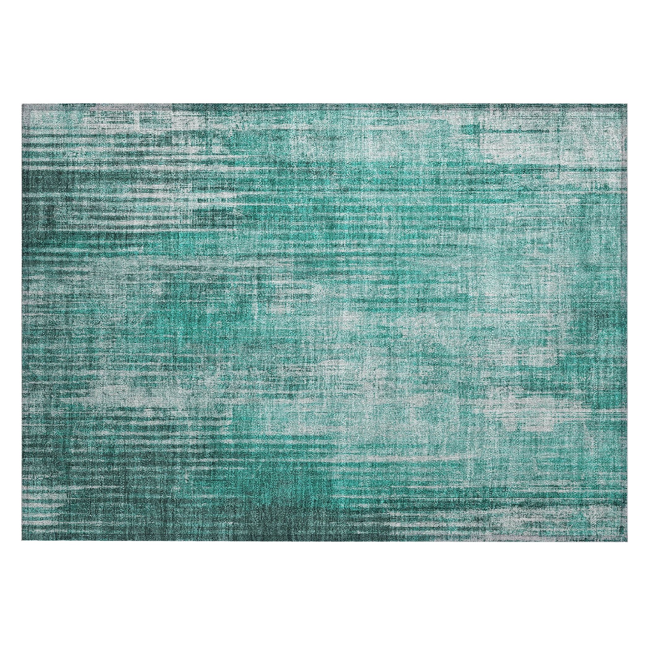 Teal Striped Flat Woven Synthetic Rectangular Rug 1'8" x 2'6"