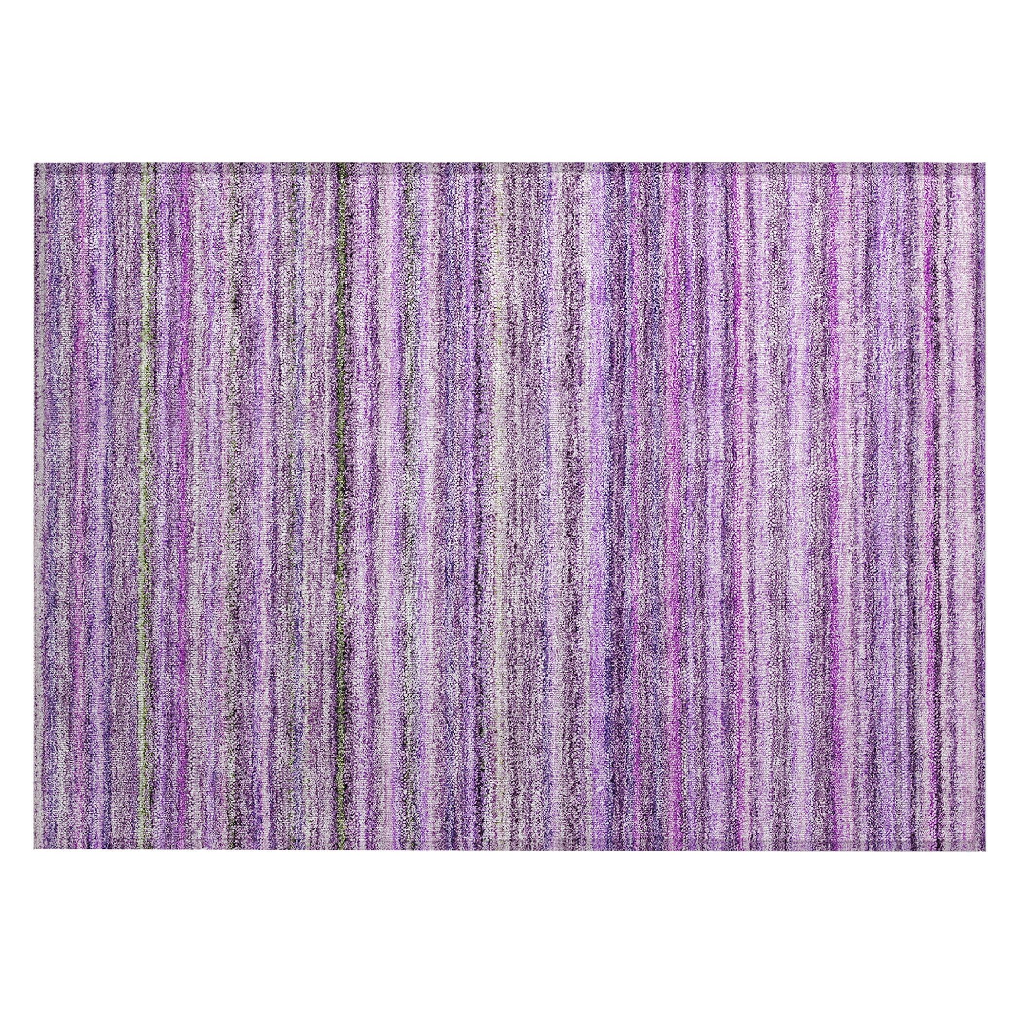 Purple Striped Synthetic Washable Rectangular Rug 1'8" x 2'6"