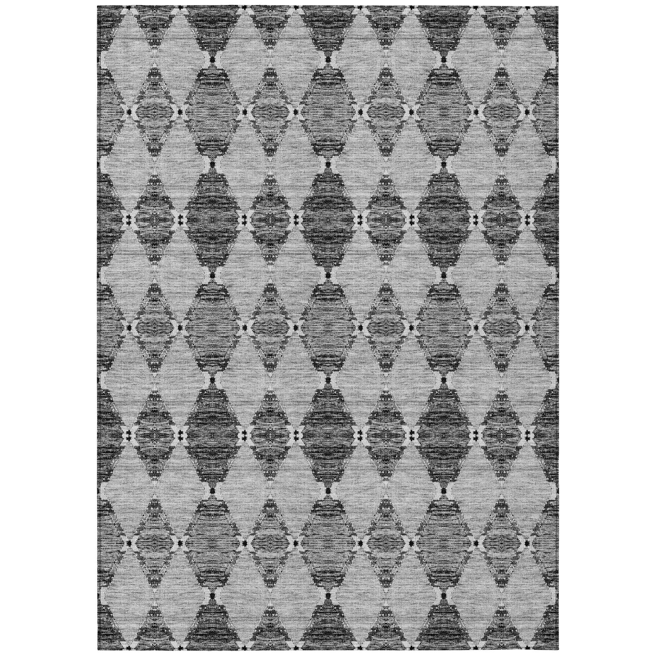 Gray Diamond Pattern Washable Synthetic 5' x 7' Rug