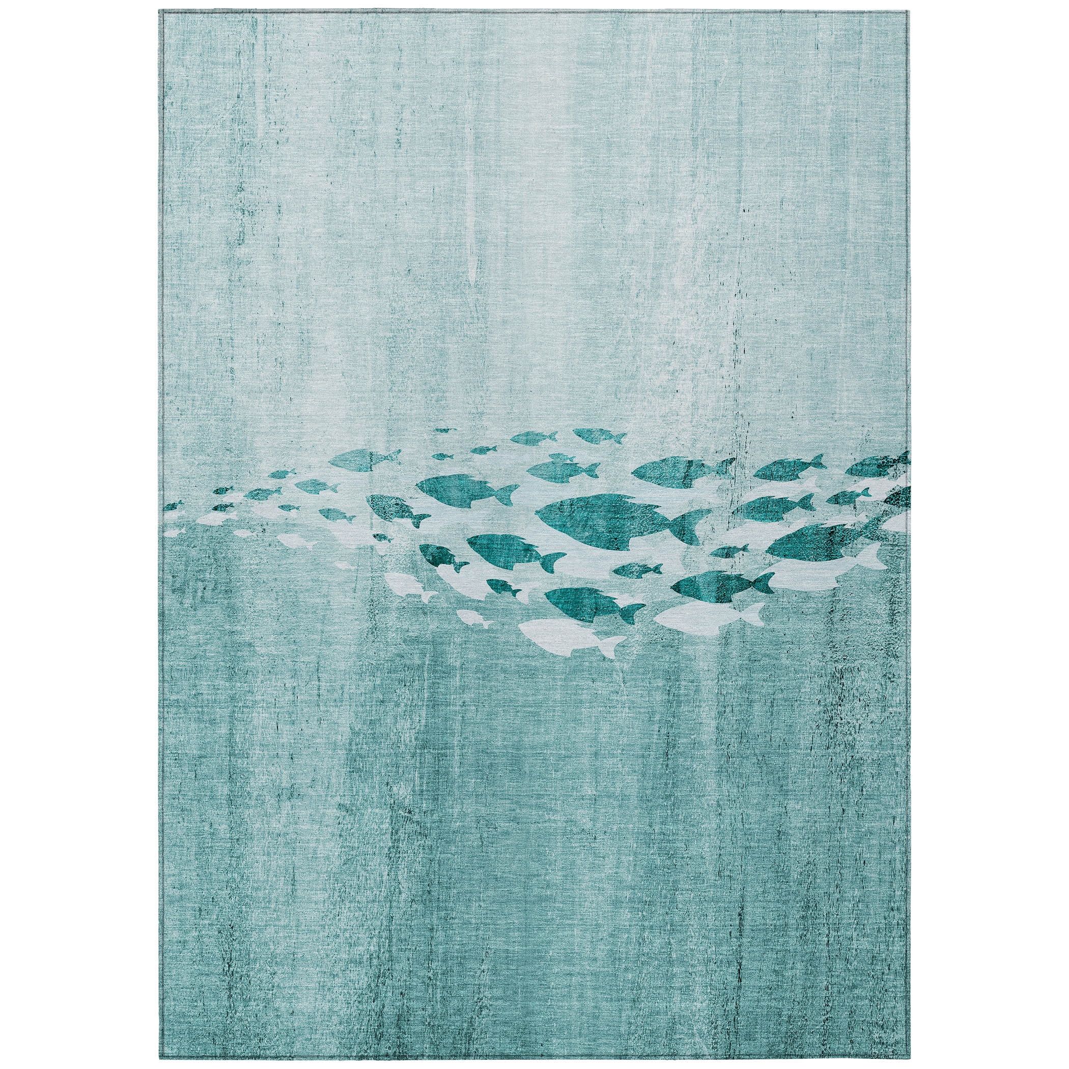 Teal Marine Life Synthetic Washable 8' x 10' Area Rug