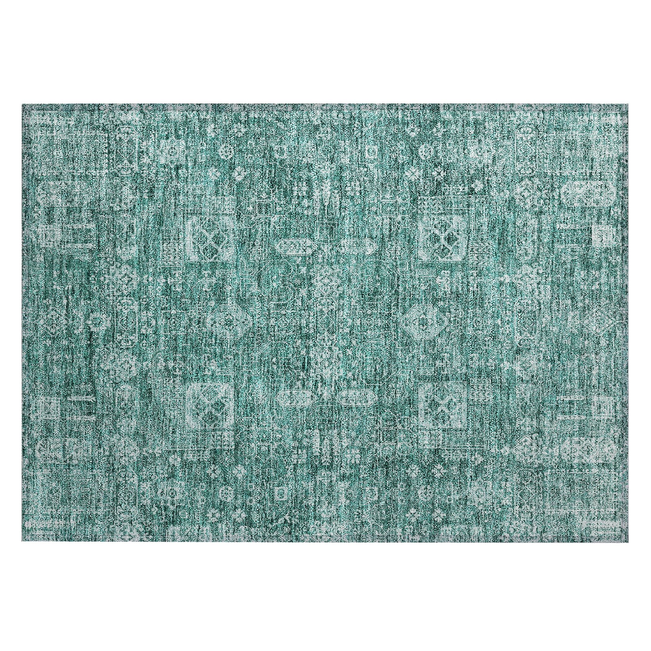 Teal Flat Woven Synthetic Rectangular Washable Rug 1'8" x 2'6"