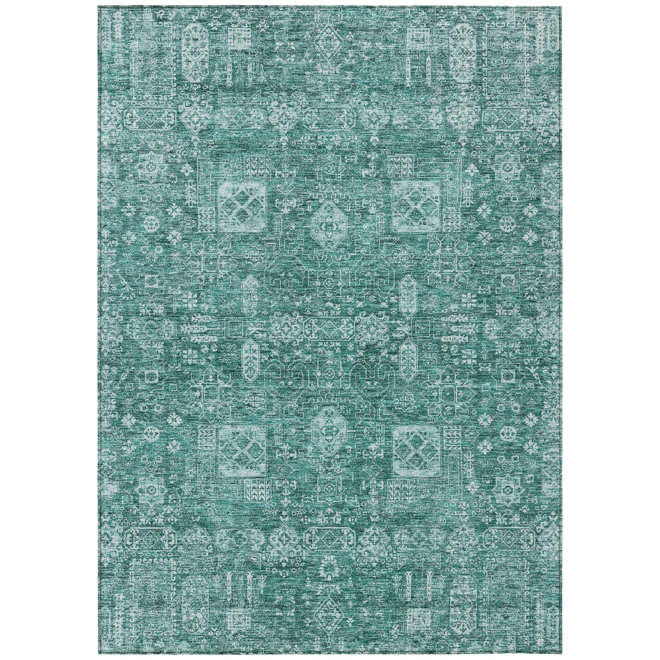 Teal Rectangular Machine-Washable Synthetic Area Rug