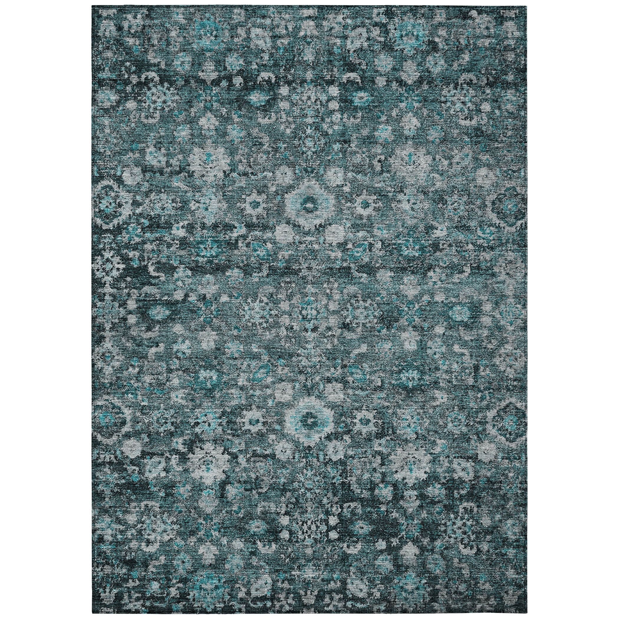 Teal Vintage Medallion 5' x 7'6" Machine Washable Area Rug