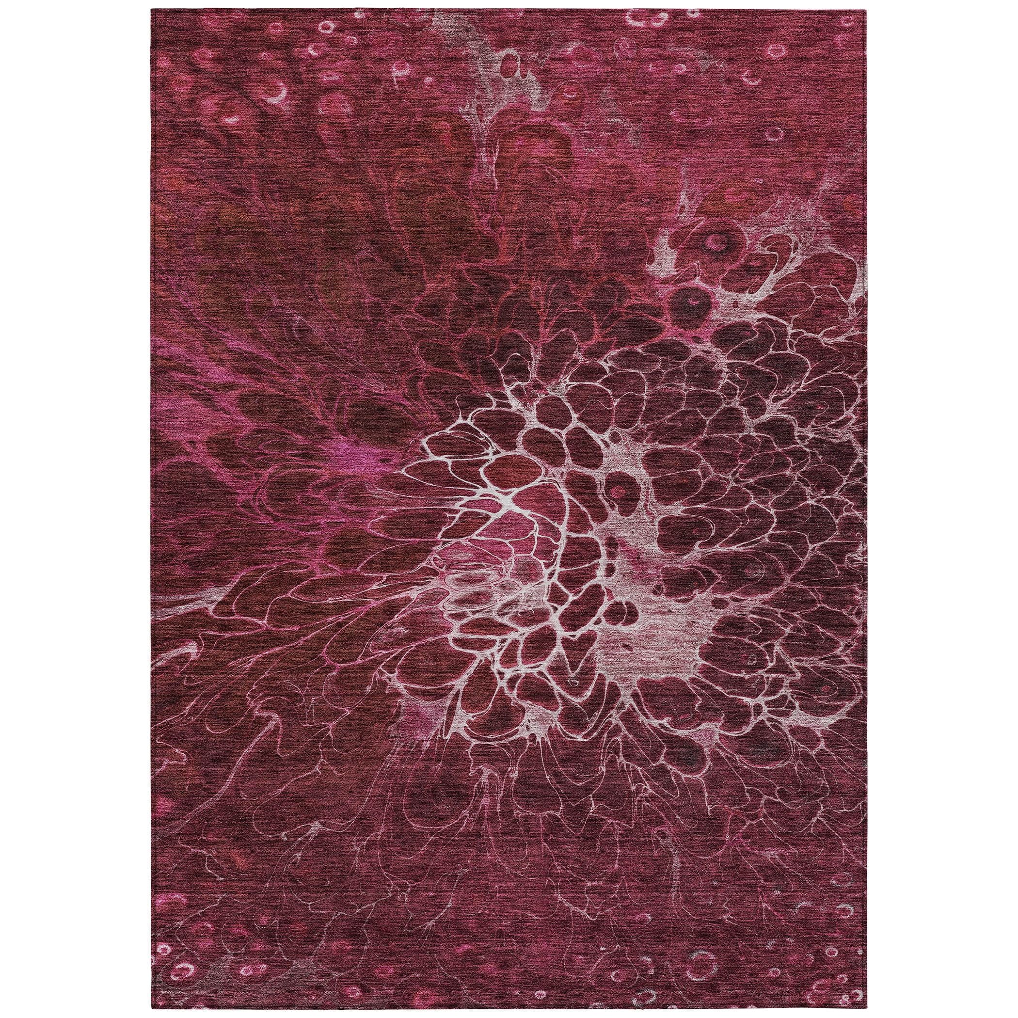 Merlot Red and White Floral Indoor/Outdoor Machine Washable Rug 5' x 7'6"