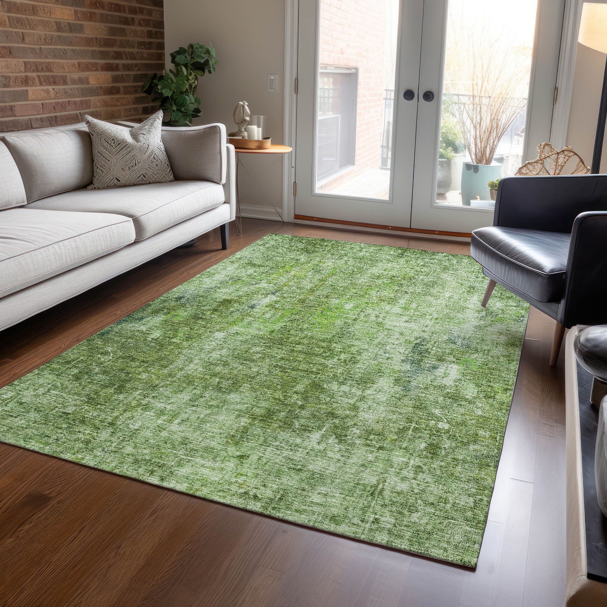 Olive Green Synthetic Flat Woven Indoor/Outdoor Rug