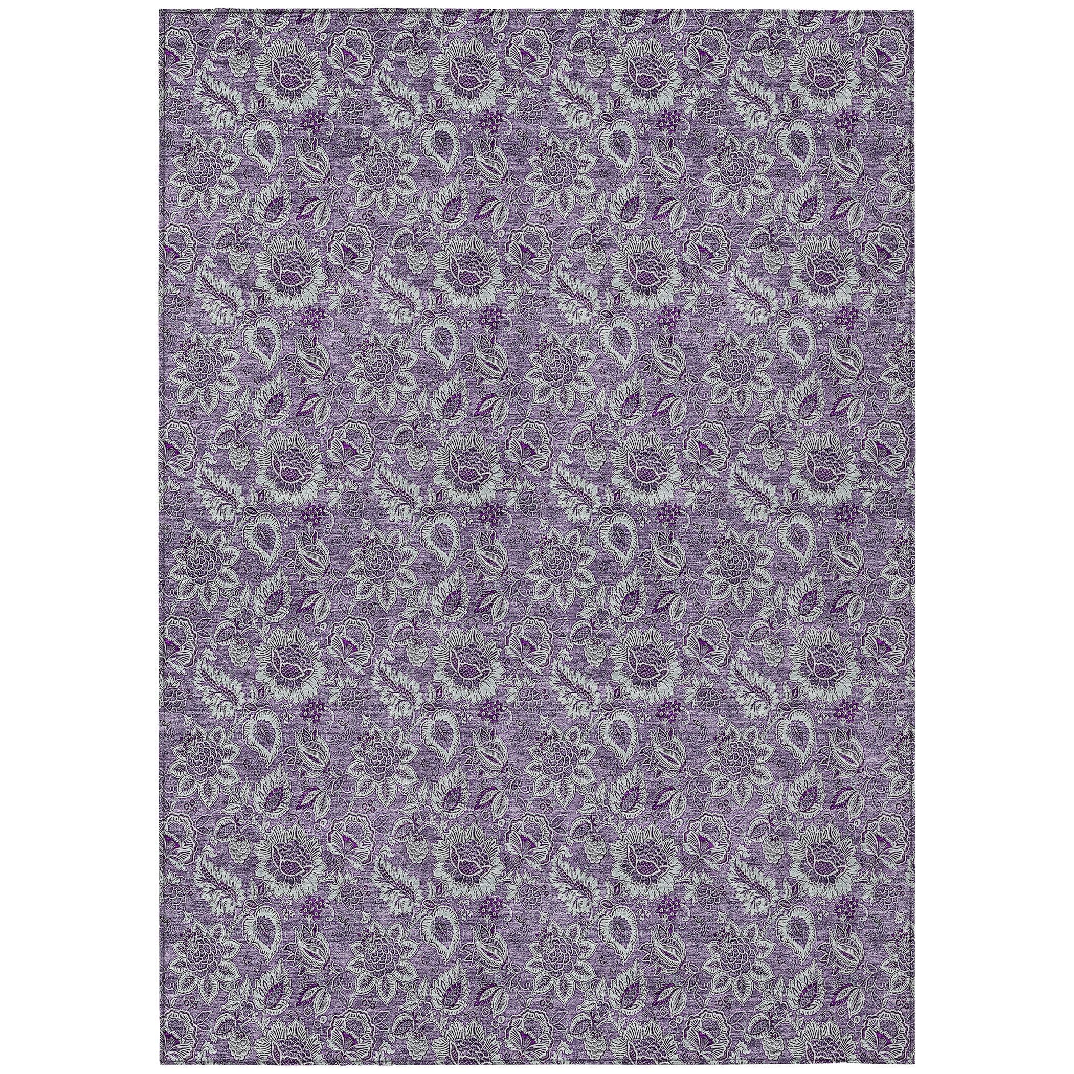 Purple Floral Machine Washable Indoor Outdoor Area Rug 3' x 5'