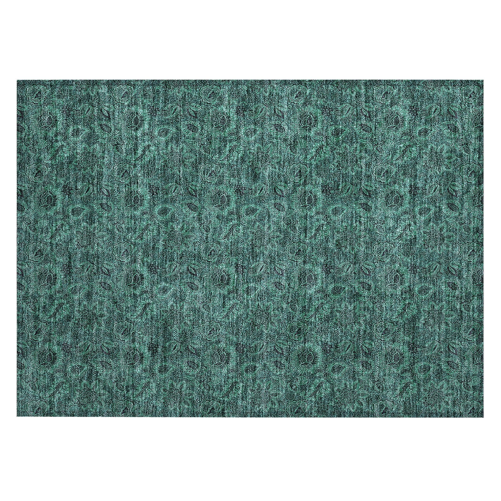 Teal Synthetic Flat Woven Reversible Indoor Outdoor Rug