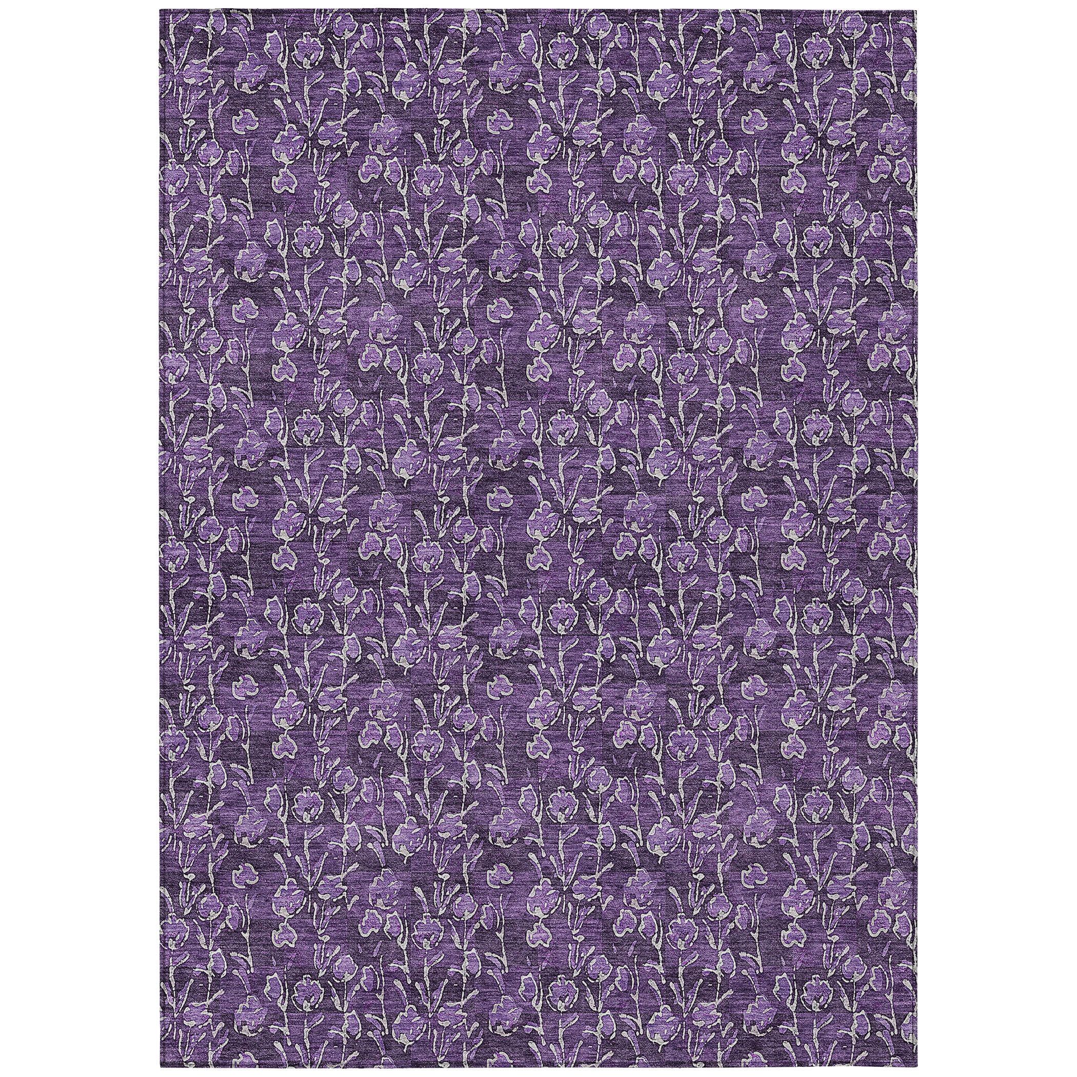 Purple Floral Synthetic Indoor Outdoor Washable Rug 2'6" x 3'10"