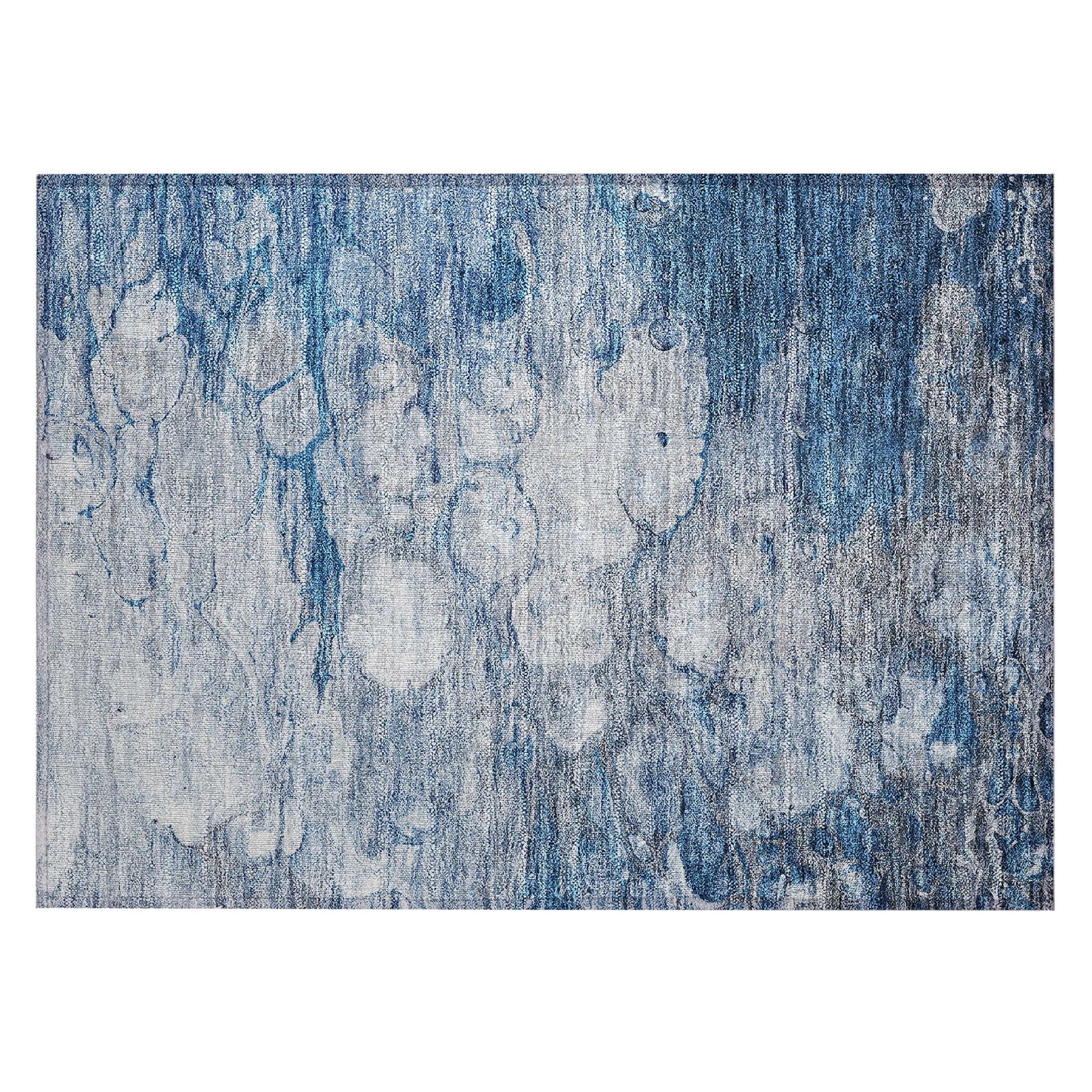 Blue Abstract Washable Synthetic Indoor/Outdoor Rug 1'8" x 2'6"