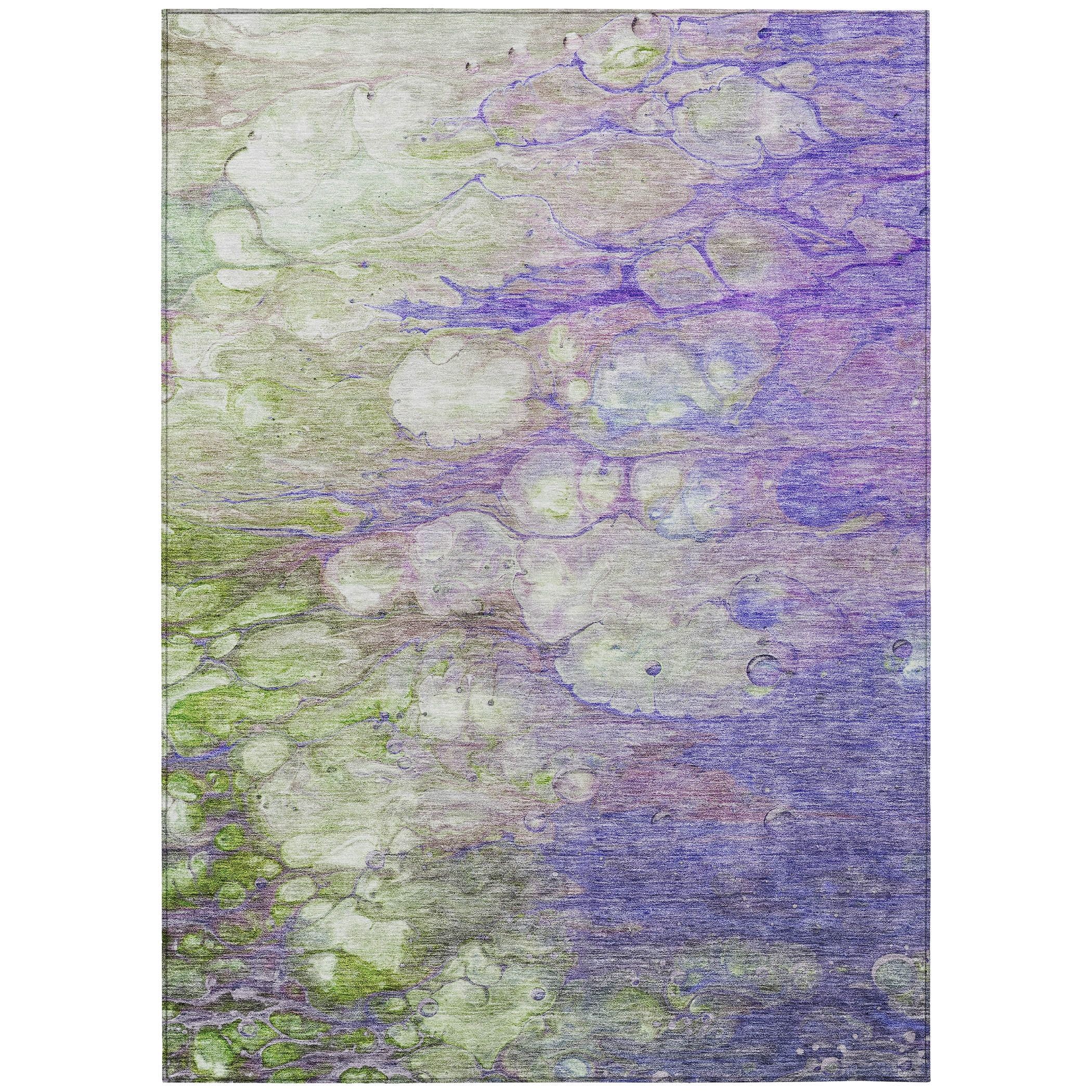 Addison Purple and Green Abstract Washable Synthetic Rug 3' x 5'