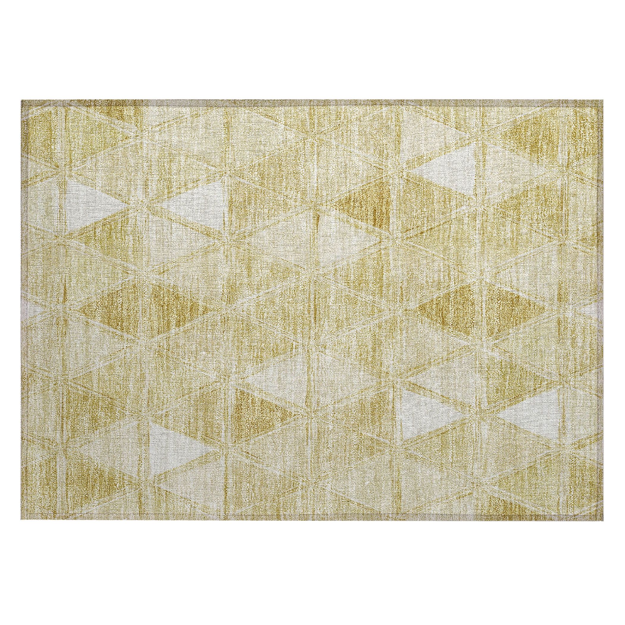 Gold Geometric Pattern Indoor Outdoor Washable Rug 1'8" x 2'6"