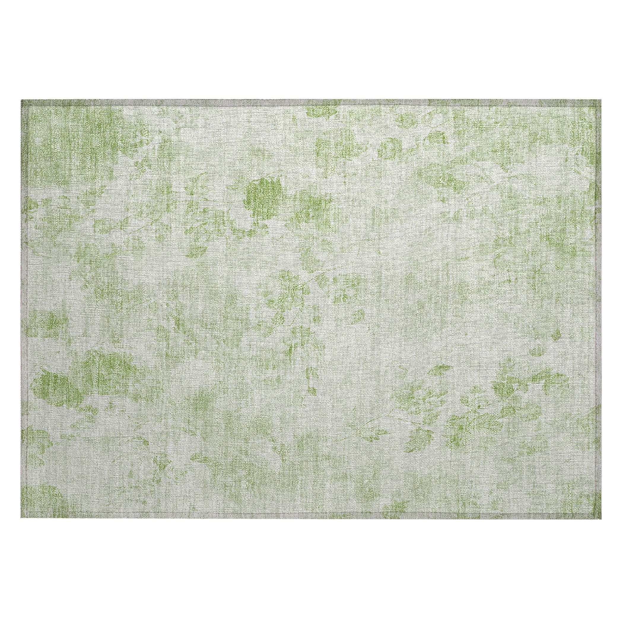 Aloe Green Floral Synthetic Rectangular Washable Rug