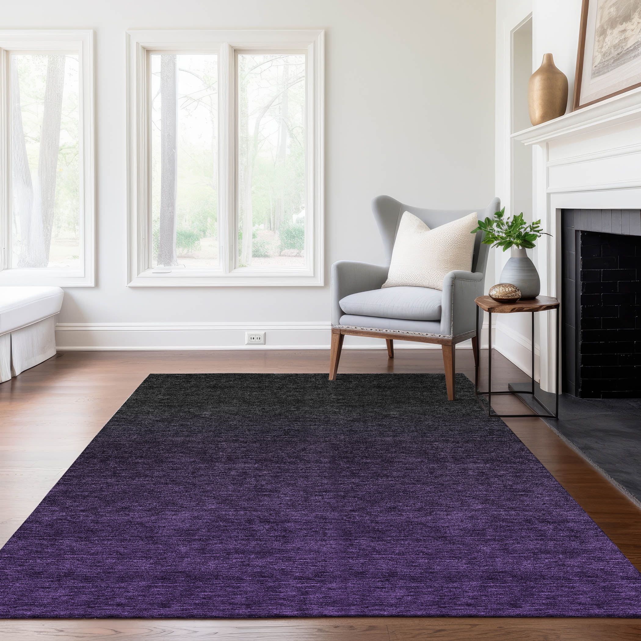 Eggplant Heathered Synthetic Indoor/Outdoor Washable Rug 2'6" x 3'10"