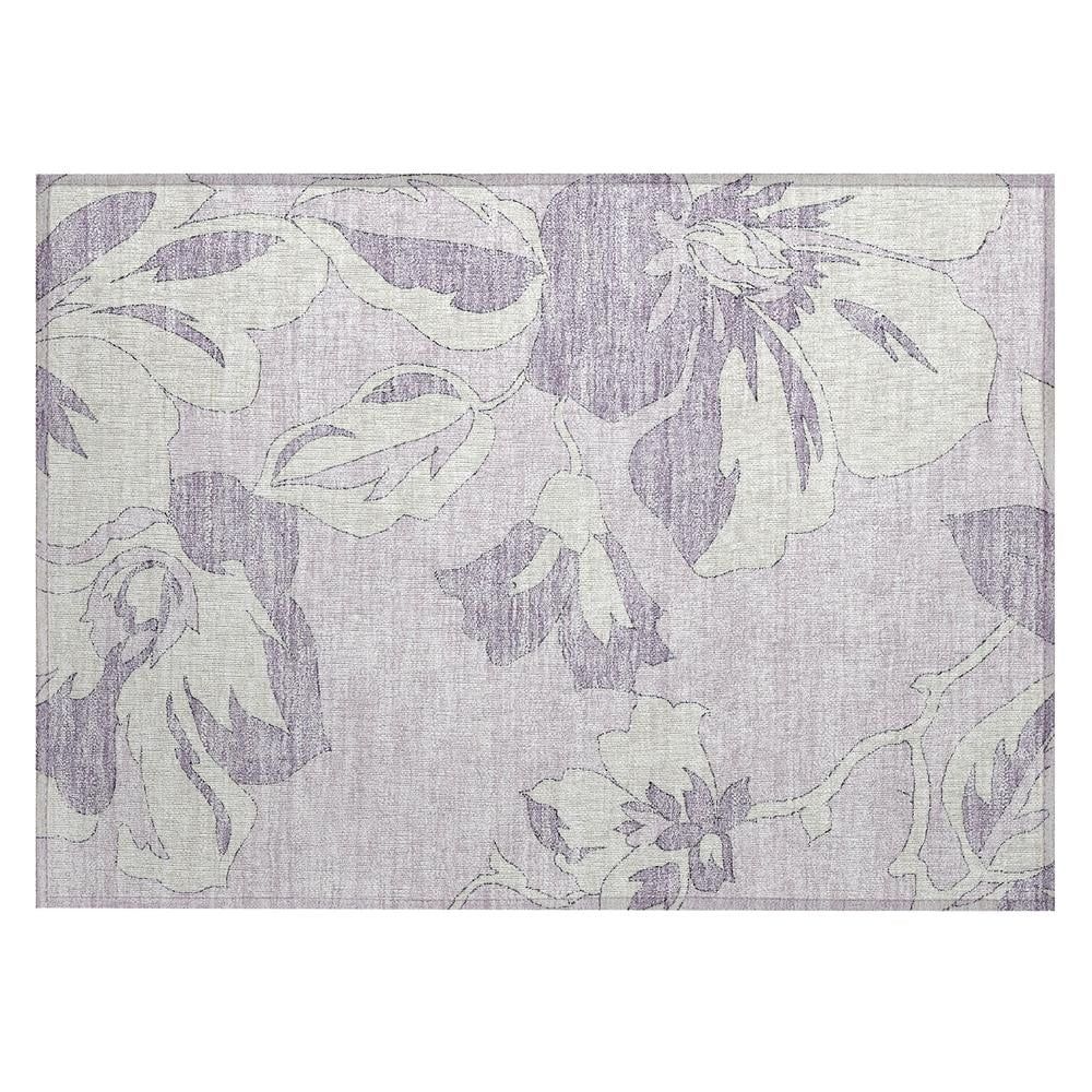 Lavender Floral Synthetic Machine-Washable Indoor/Outdoor Rug 1'8" x 2'6"