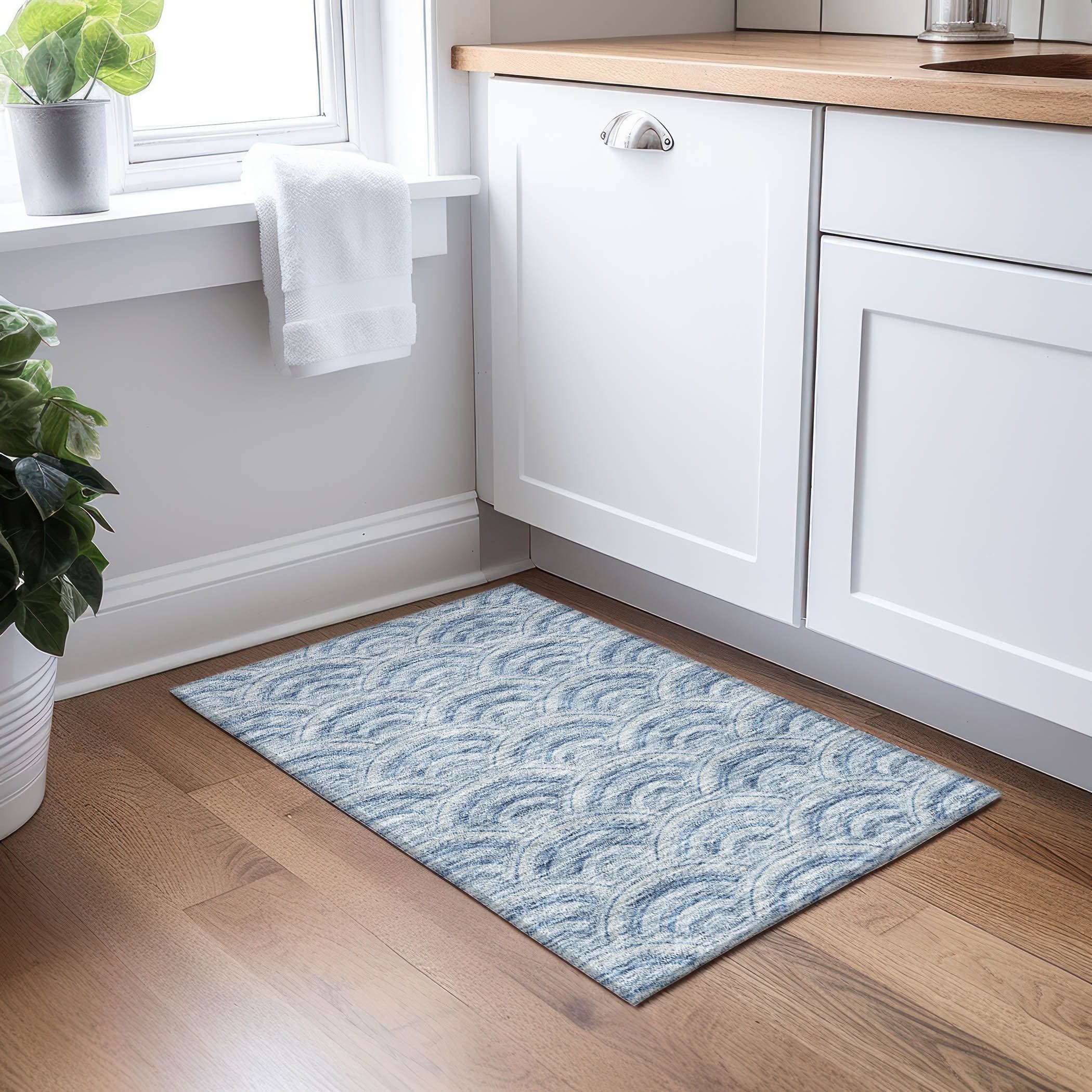 Denim Blue Flat Woven Synthetic Indoor/Outdoor Rug